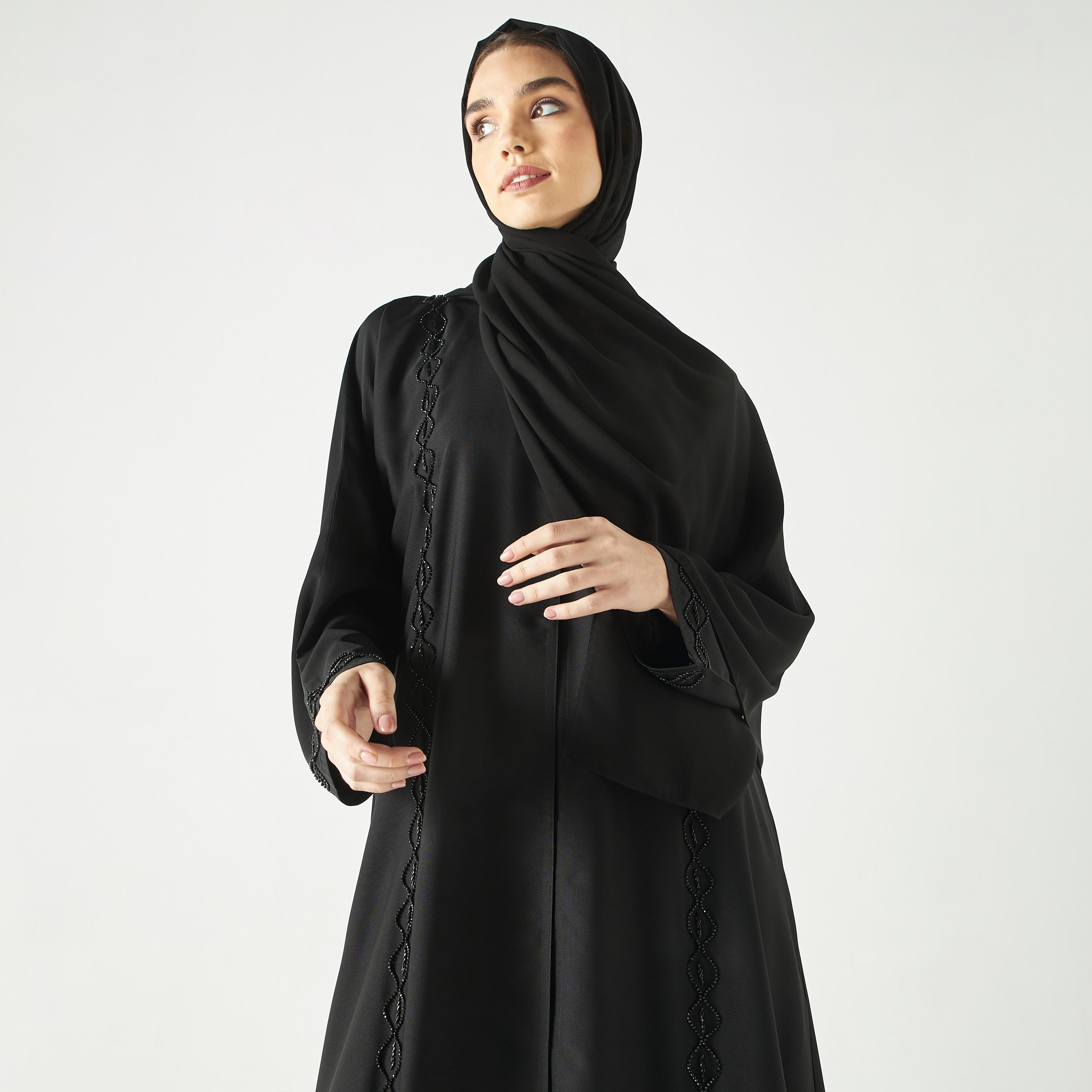 Hadiyath Al Madinah Embellished Abaya with V-neck-women-arabicclothing-abayas-image-2