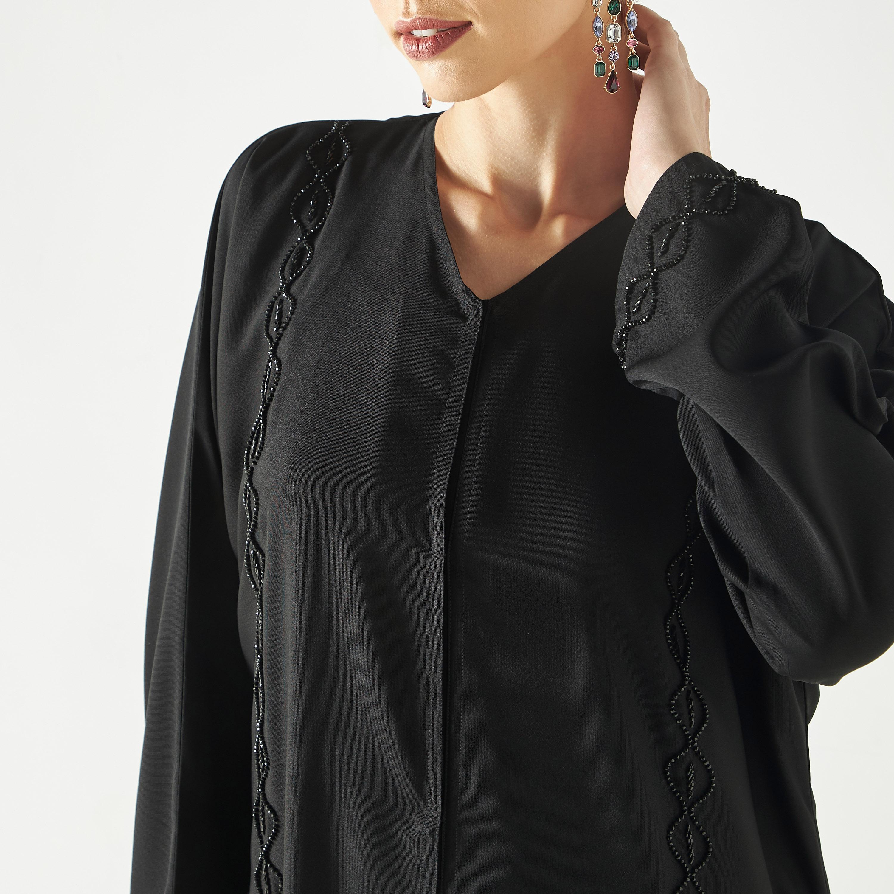 Hadiyath Al Madinah Embellished Abaya with V-neck-women-arabicclothing-abayas-image-3