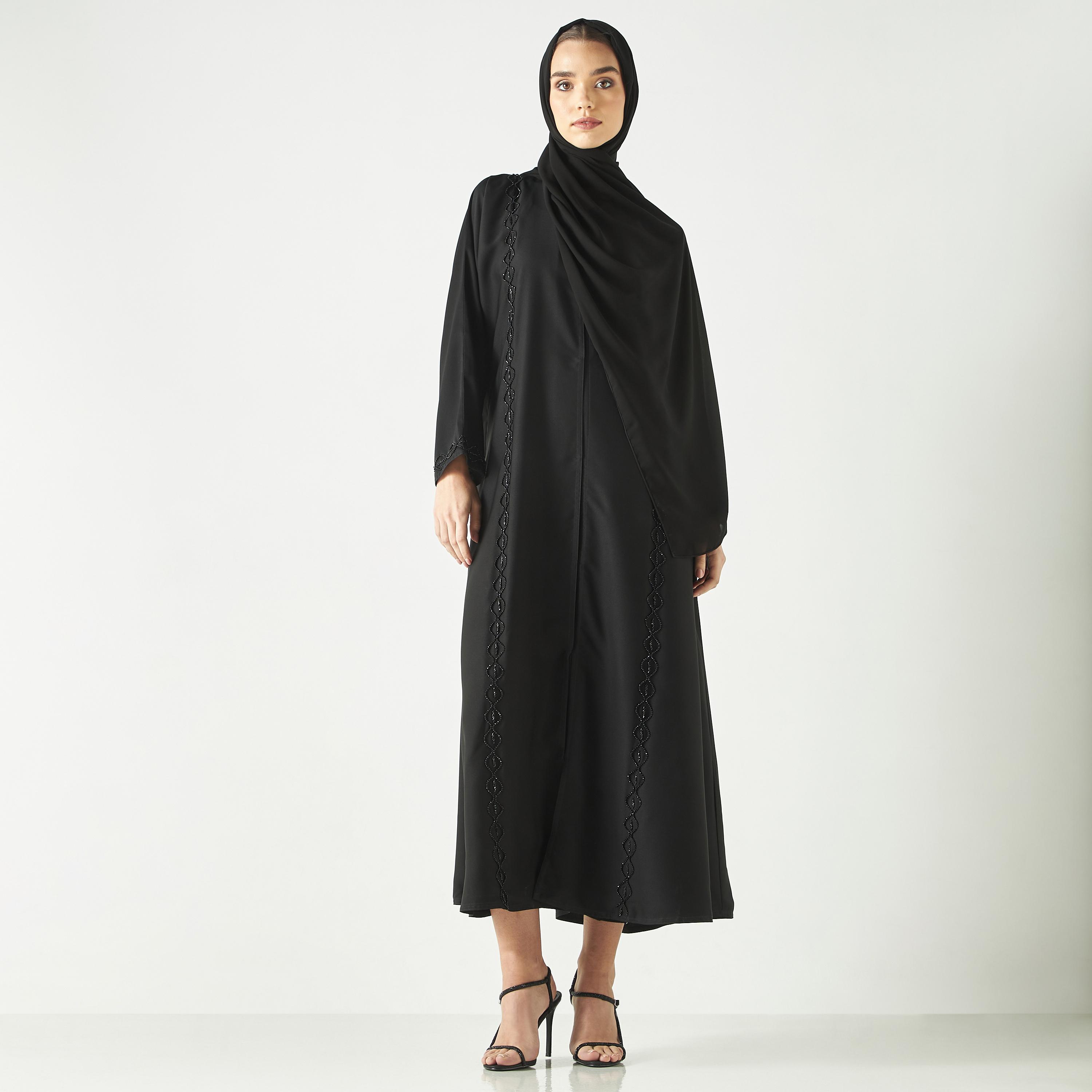 Hadiyath Al Madinah Embellished Abaya with V-neck-women-arabicclothing-abayas-image-4