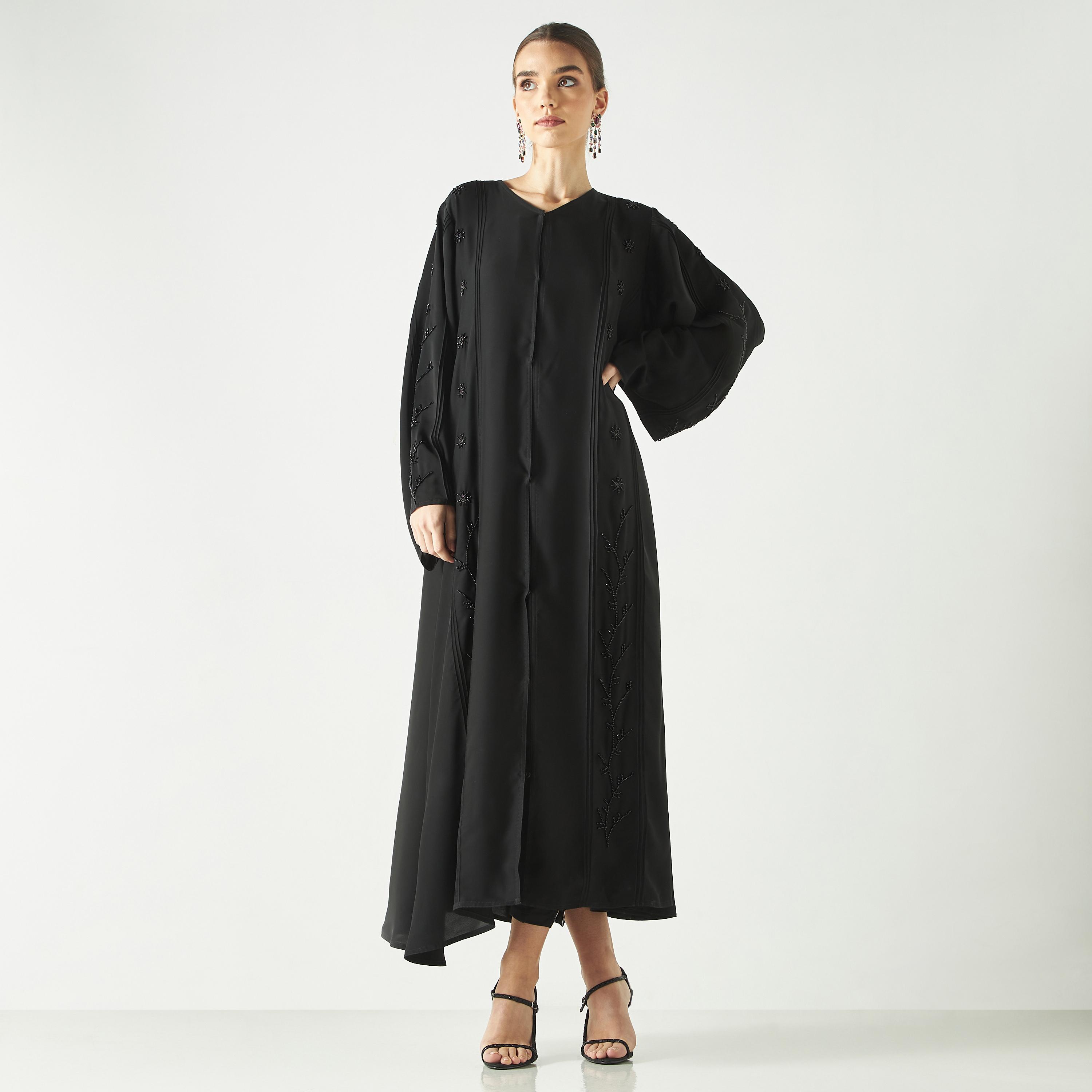 Hadiyath Al Madinah Embellished Abaya with V-neck-women-arabicclothing-abayas-image-1