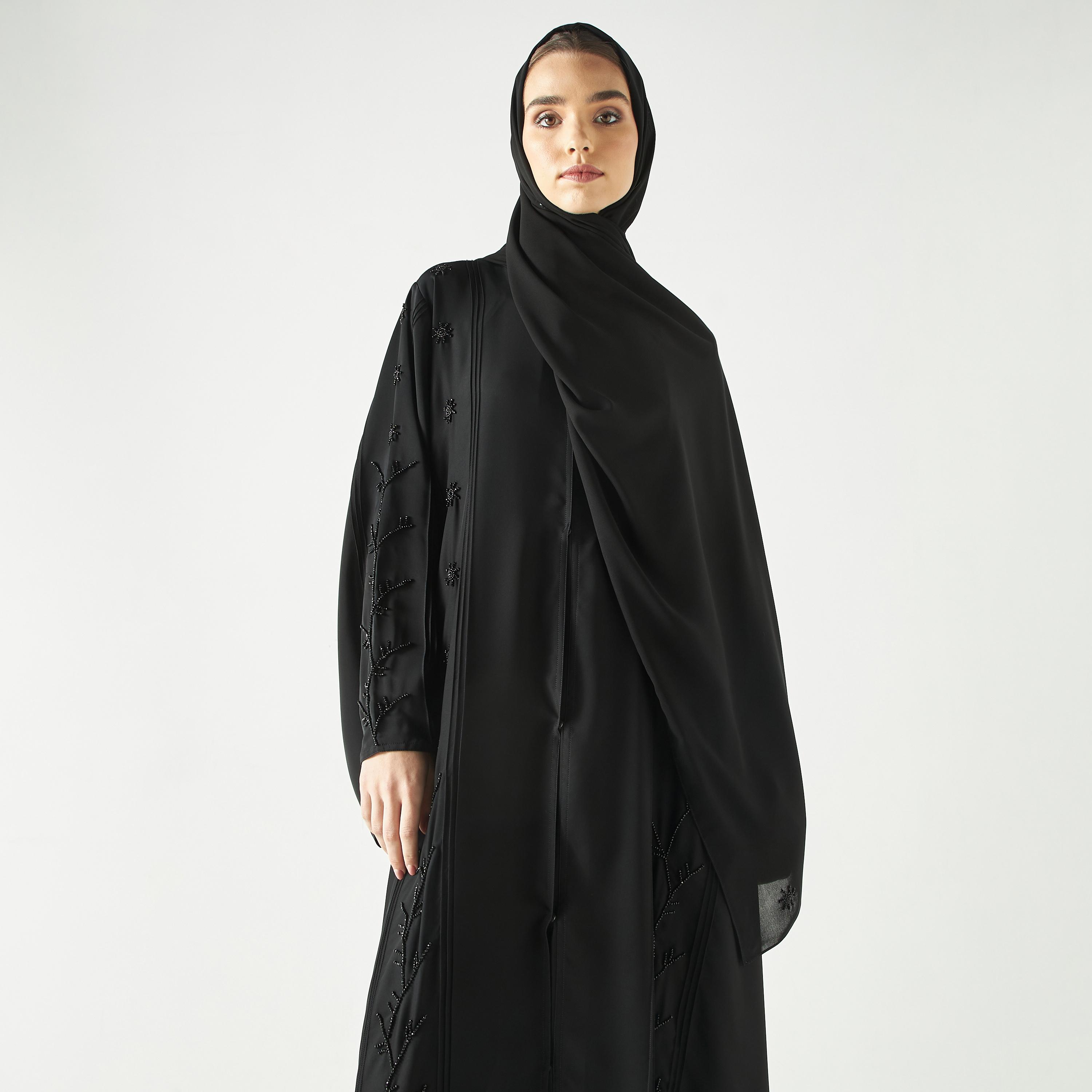 Hadiyath Al Madinah Embellished Abaya with V-neck-women-arabicclothing-abayas-image-2
