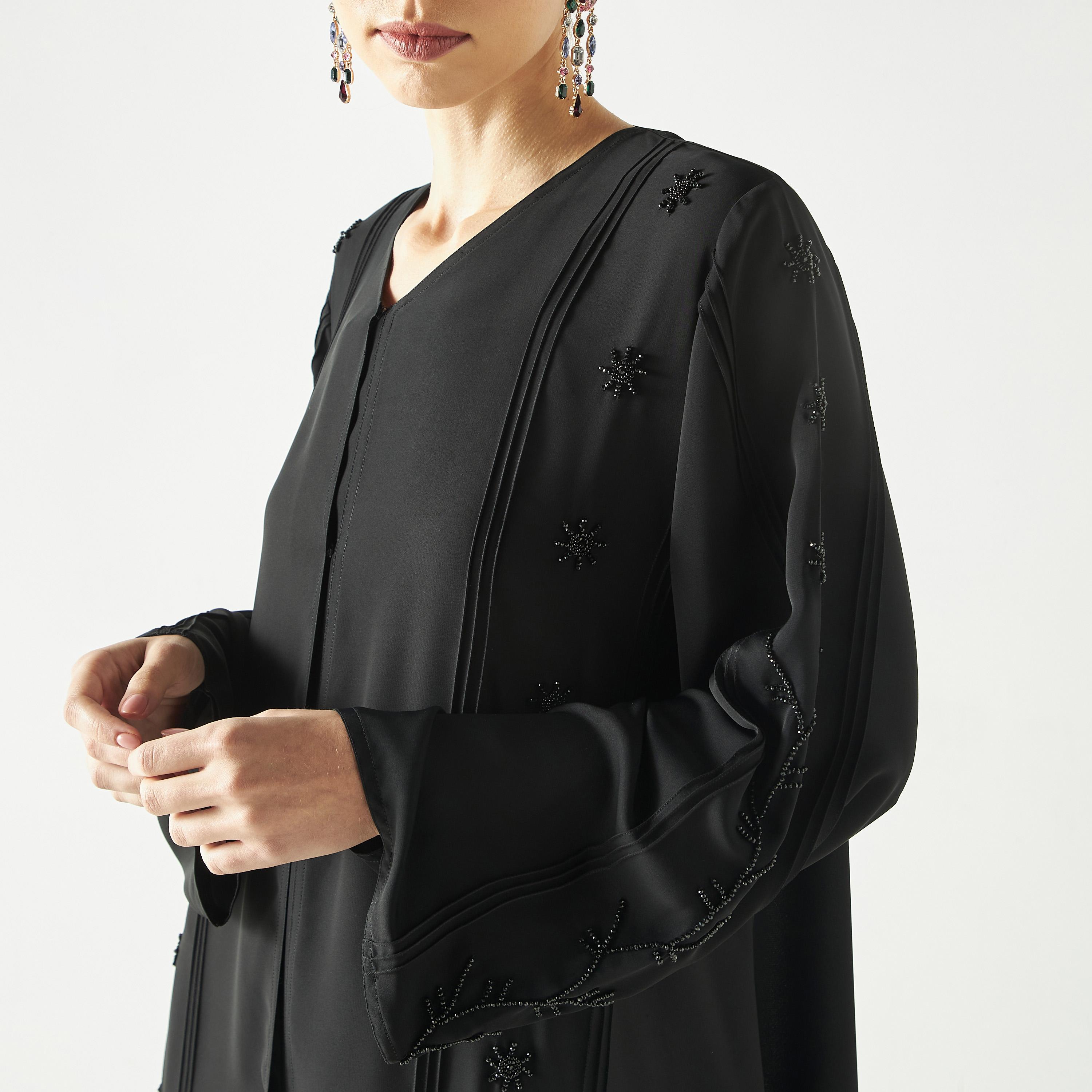Hadiyath Al Madinah Embellished Abaya with V-neck-women-arabicclothing-abayas-image-3
