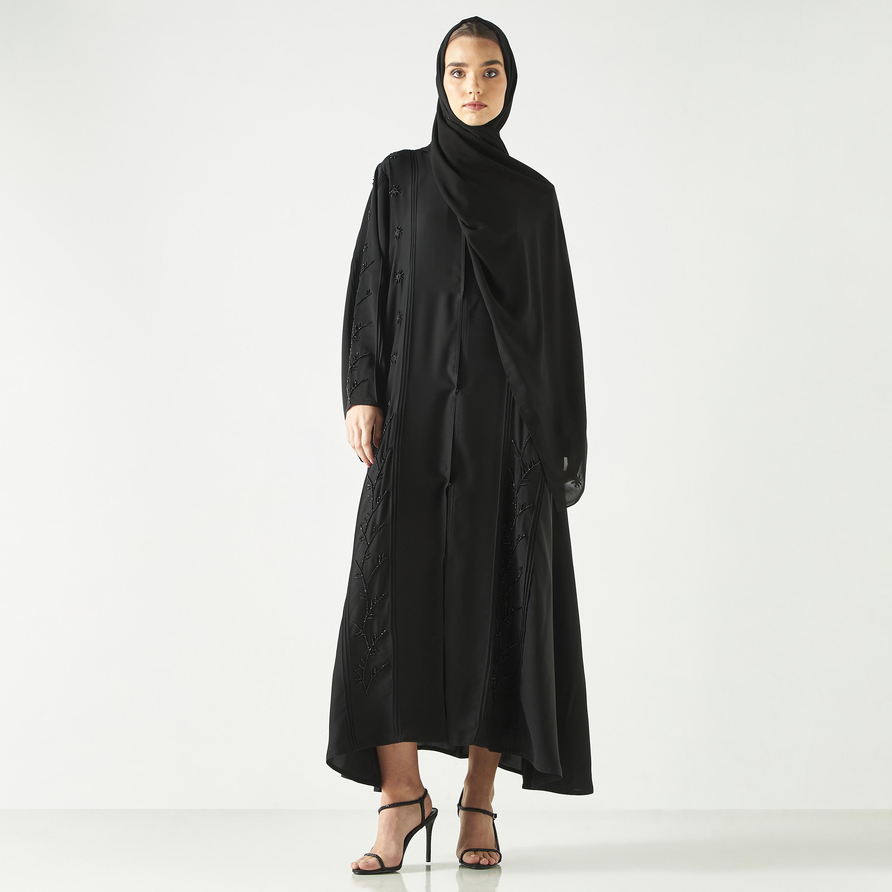Hadiyath Al Madinah Embellished Abaya with V-neck-women-arabicclothing-abayas-image-4