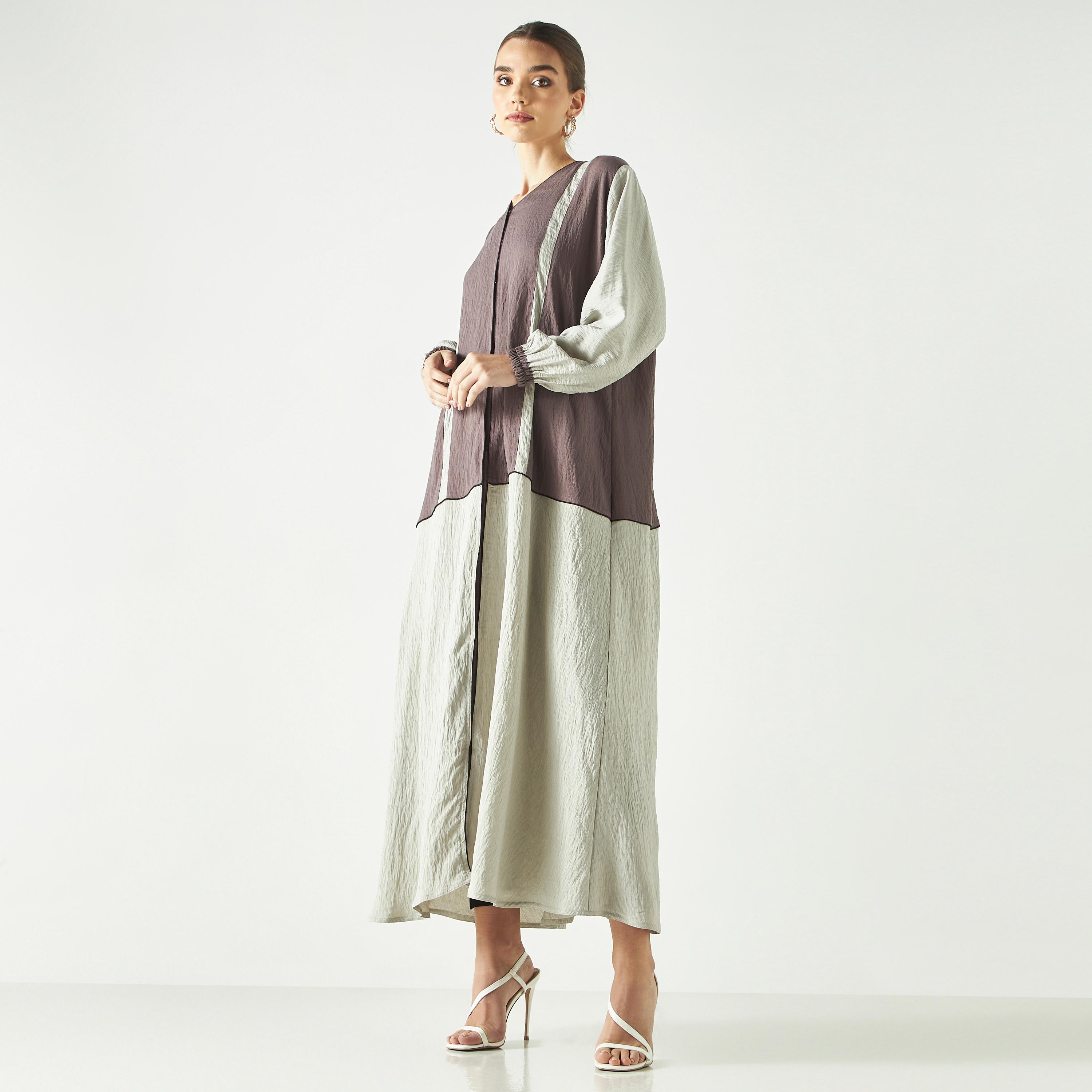 Hadiyath Al Madinah Colourblock Abaya with Hijab-women-arabicclothing-abayas-image-1