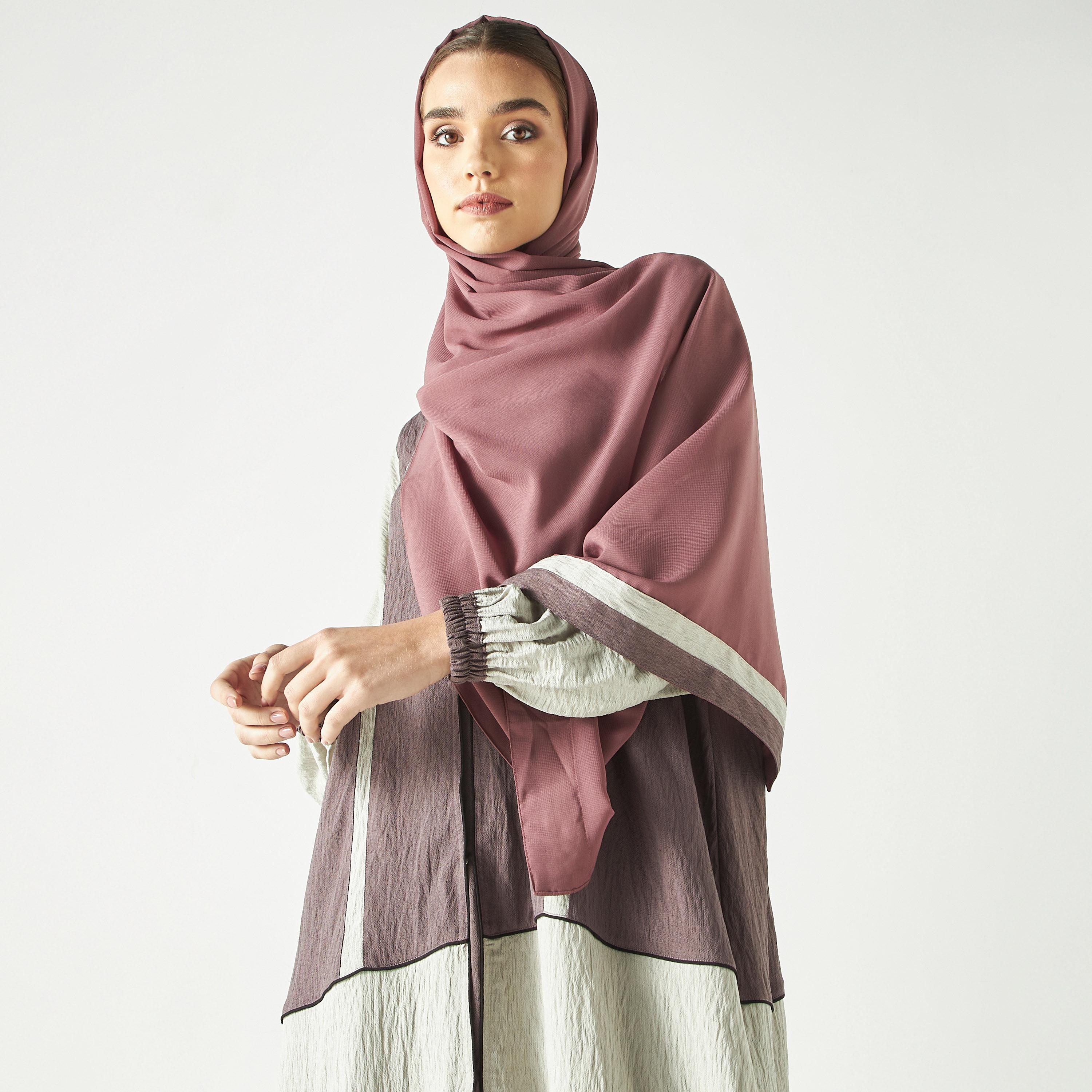 Hadiyath Al Madinah Colourblock Abaya with Hijab-women-arabicclothing-abayas-image-2