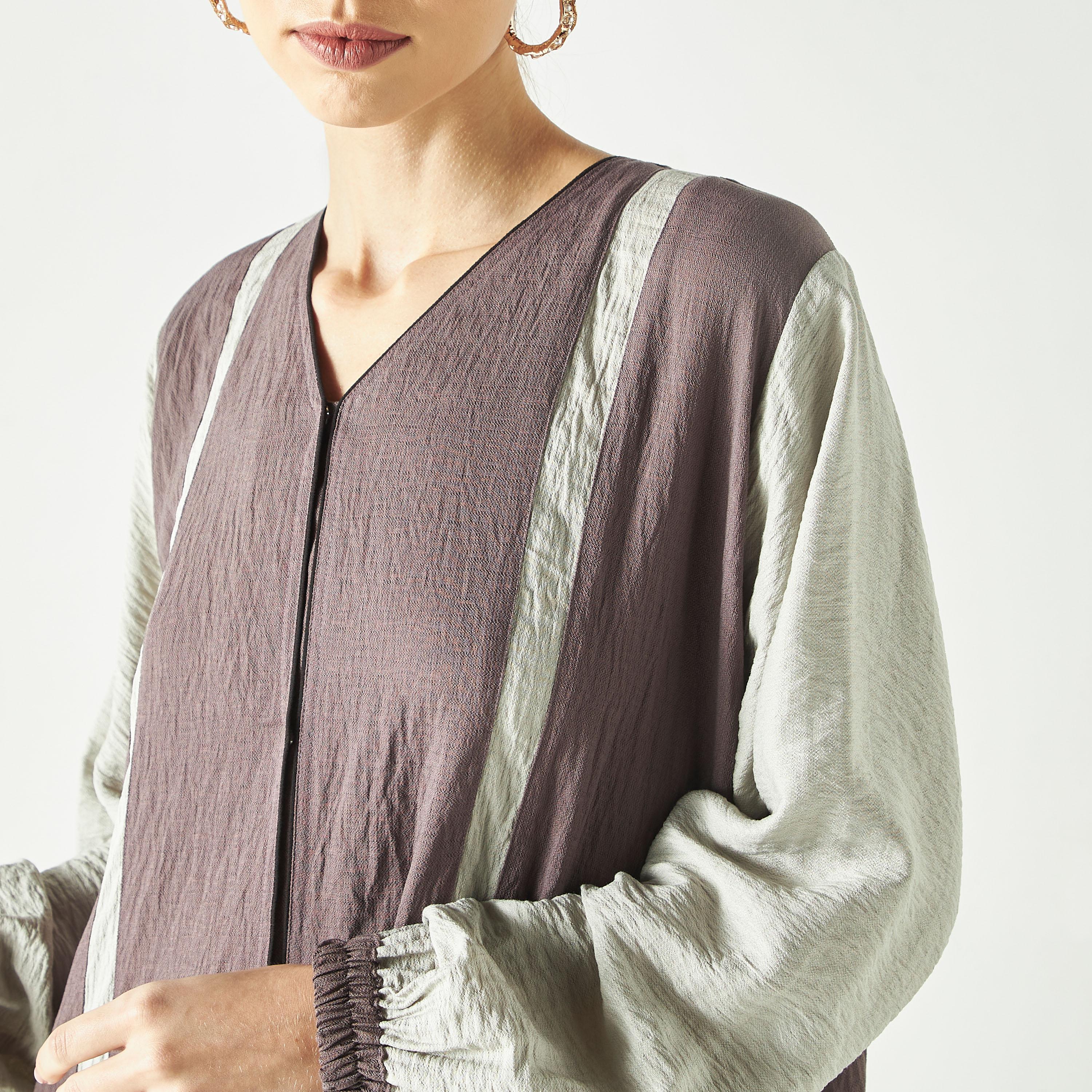 Hadiyath Al Madinah Colourblock Abaya with Hijab-women-arabicclothing-abayas-image-3