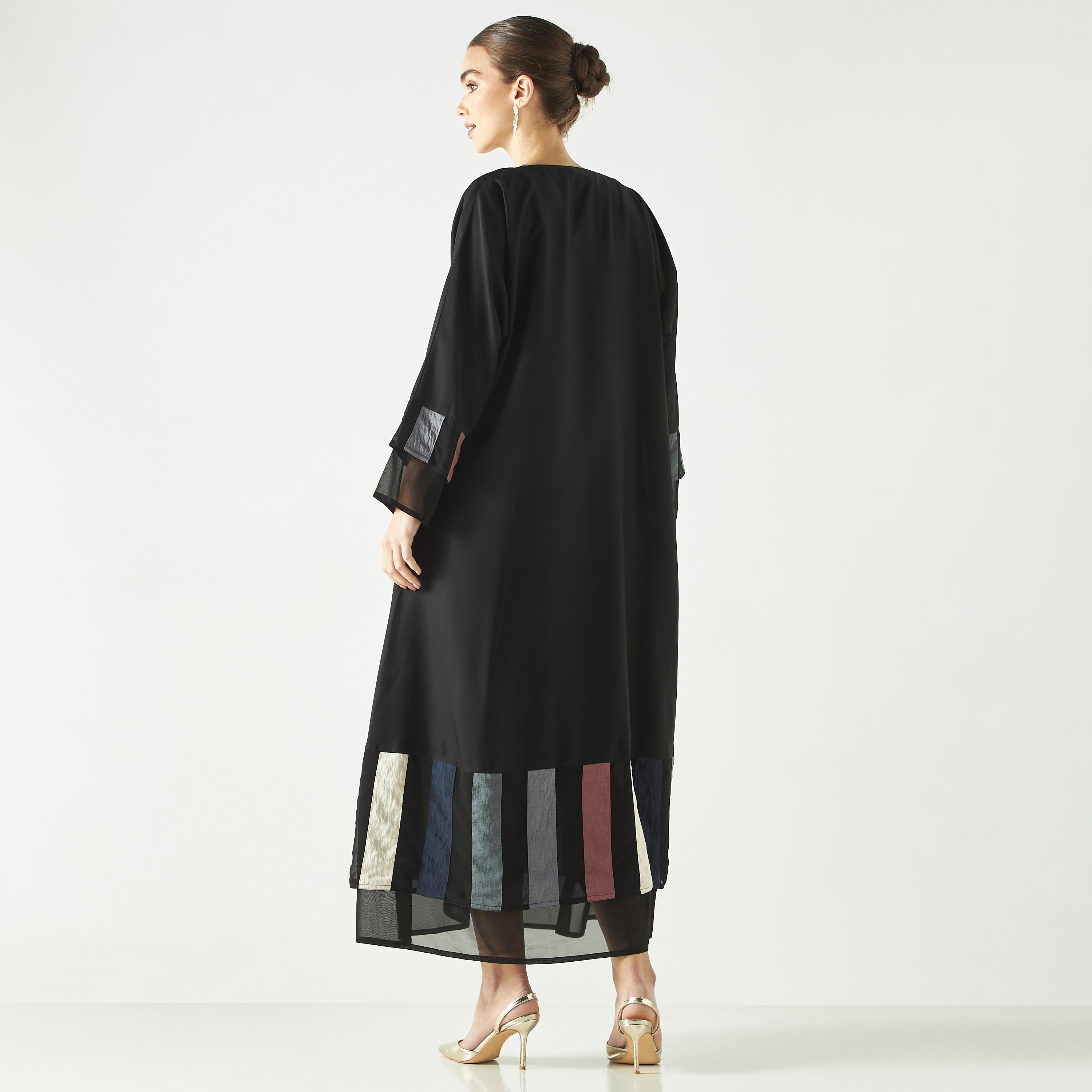 Hadiyath Al Madinah Colourblock Abaya with V-neck-women-arabicclothing-abayas-image-5