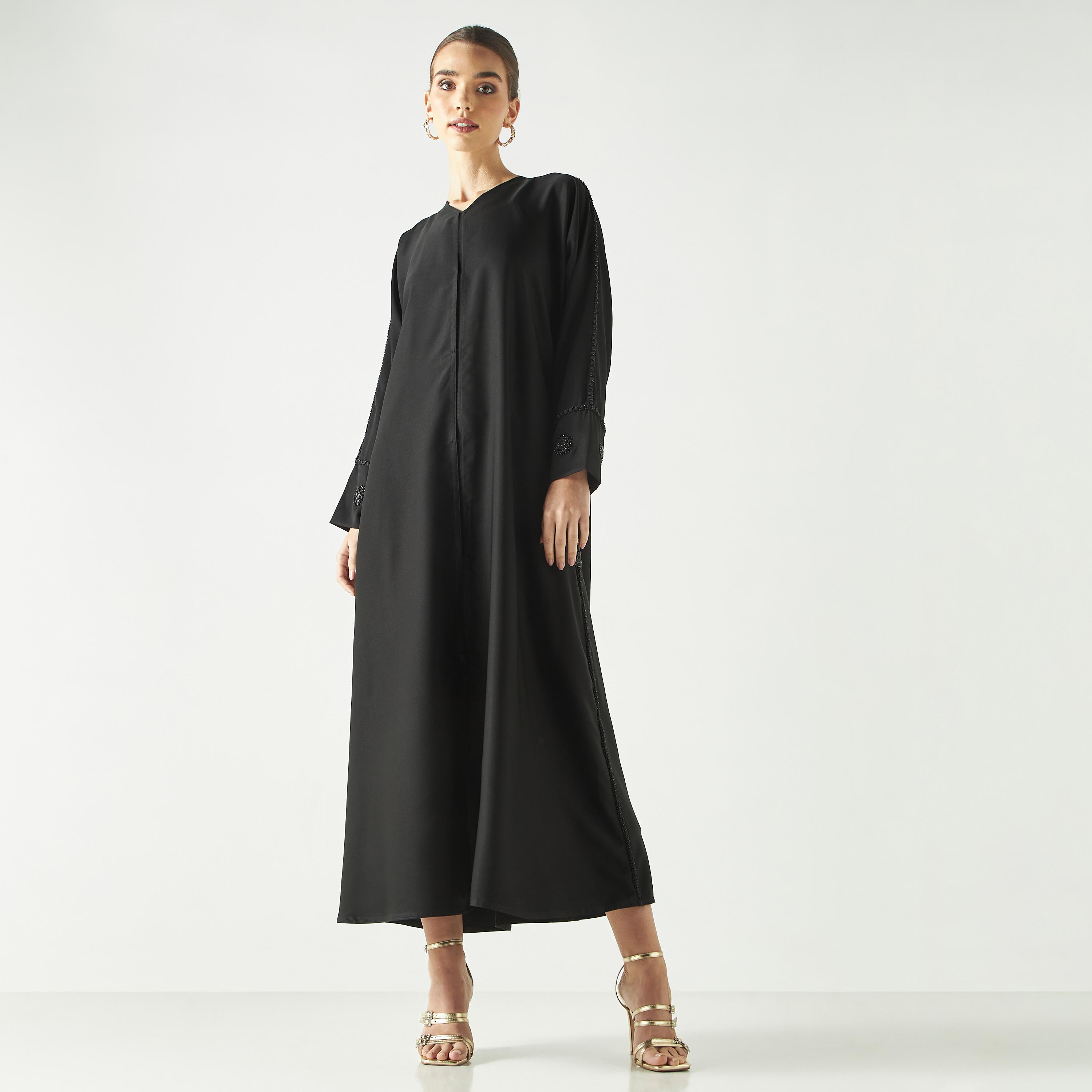 Hadiyath Al Madinah Embellished Abaya with V-neck-women-arabicclothing-abayas-image-1