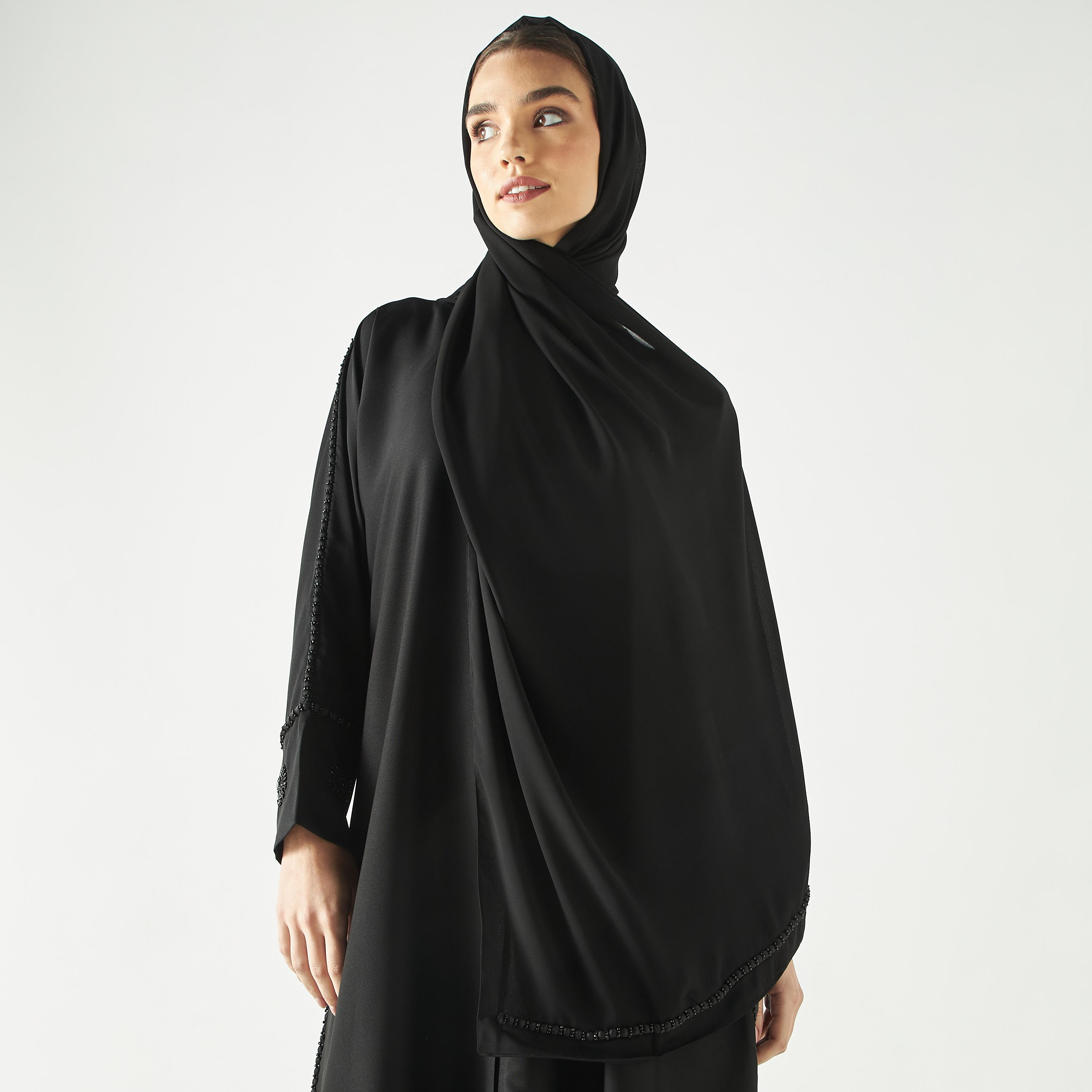 Hadiyath Al Madinah Embellished Abaya with V-neck-women-arabicclothing-abayas-image-2