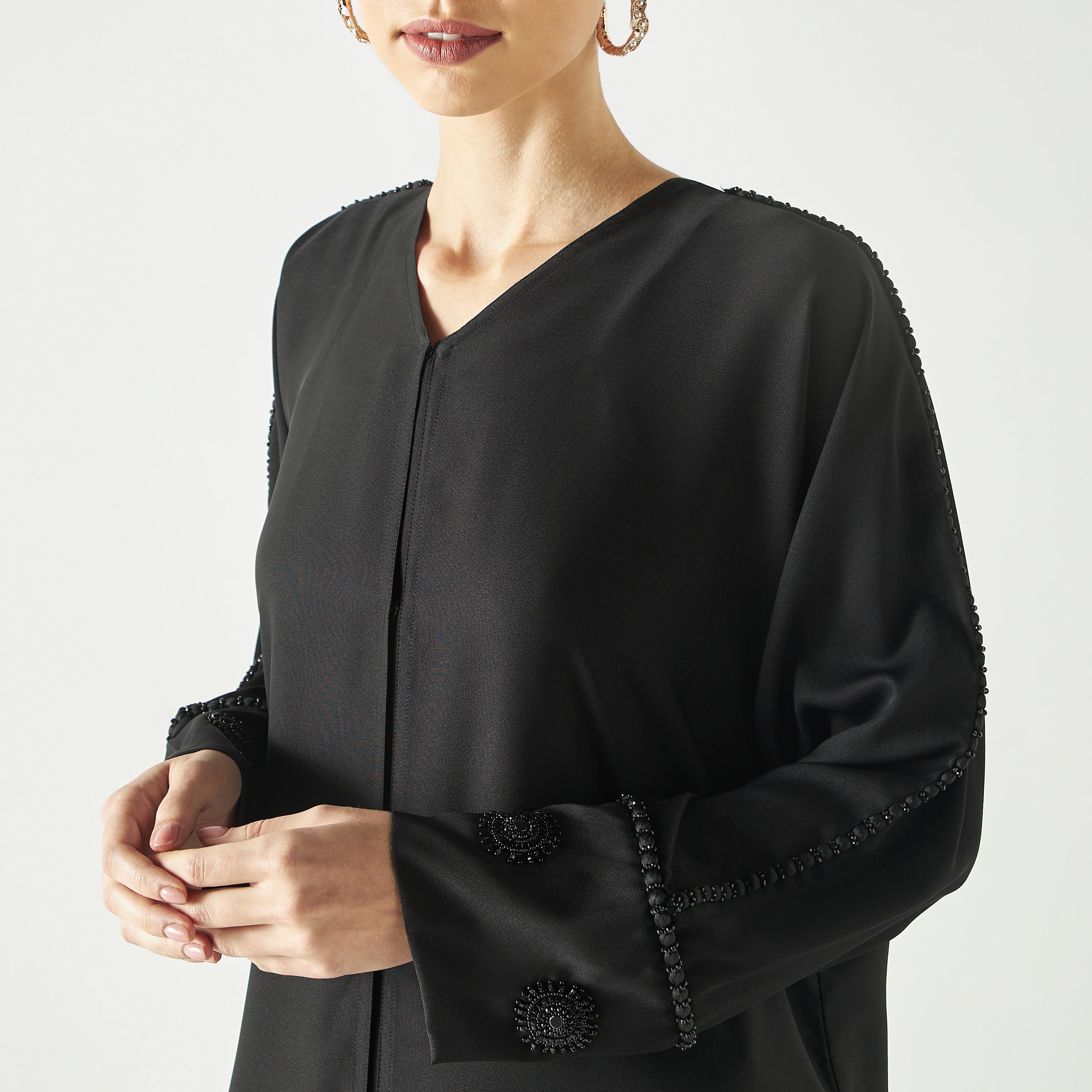 Hadiyath Al Madinah Embellished Abaya with V-neck-women-arabicclothing-abayas-image-3