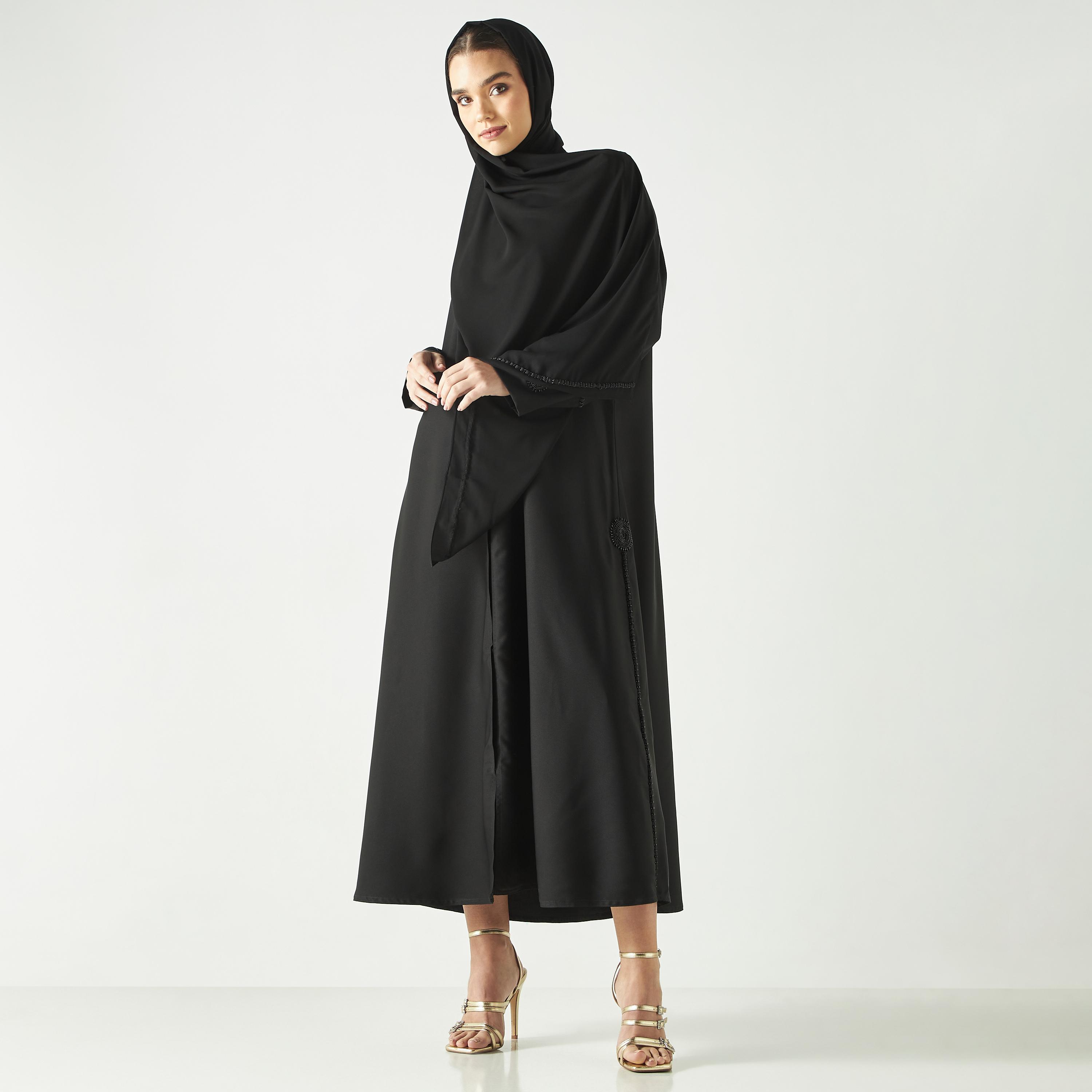 Hadiyath Al Madinah Embellished Abaya with V-neck-women-arabicclothing-abayas-image-4
