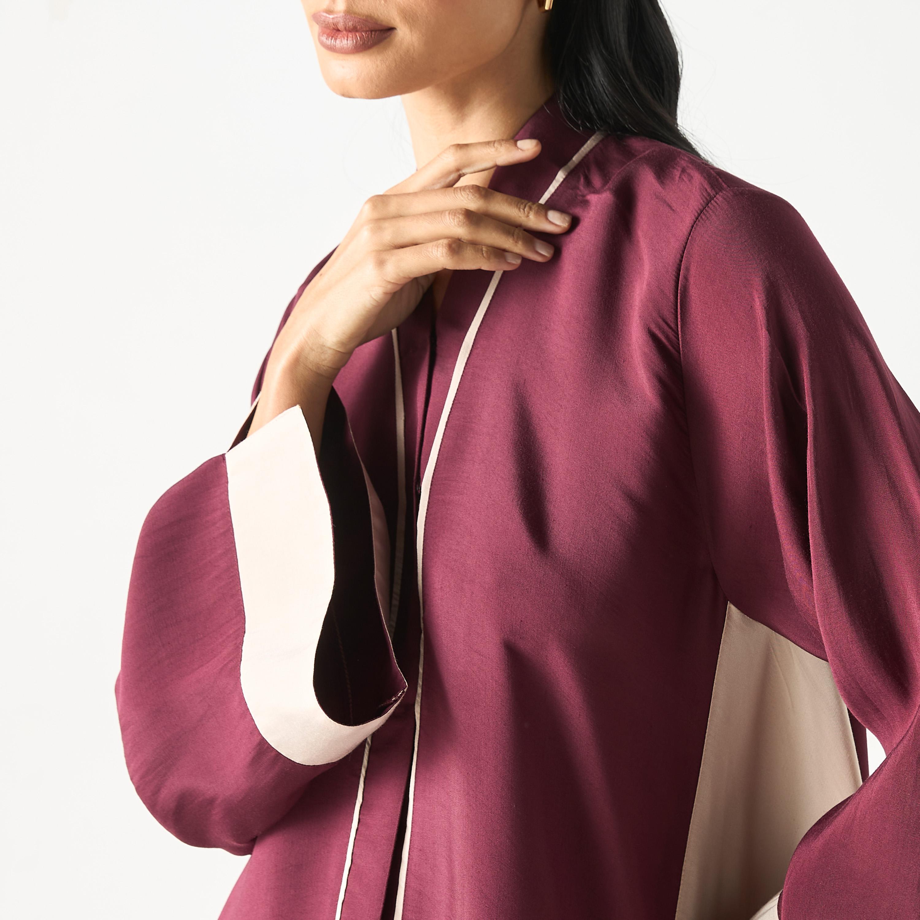 Hadiyath Al Madinah Two-Tone Flared Abaya with Hijab-women-arabicclothing-abayas-image-3