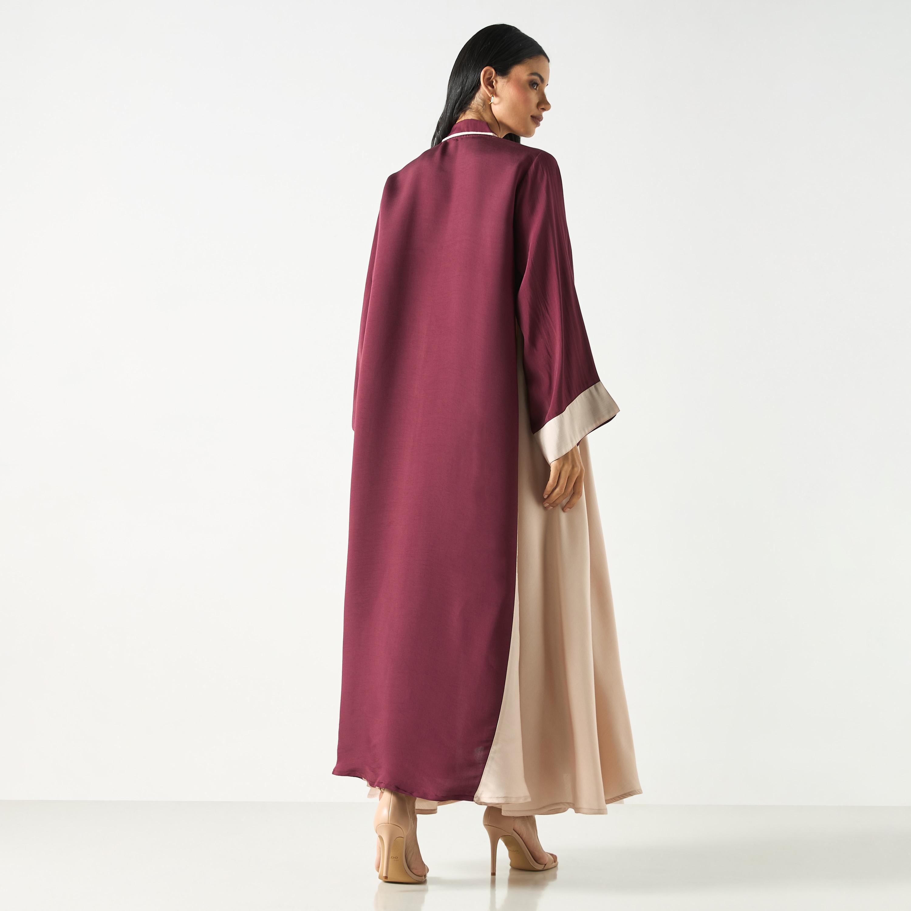 Hadiyath Al Madinah Two-Tone Flared Abaya with Hijab-women-arabicclothing-abayas-image-5