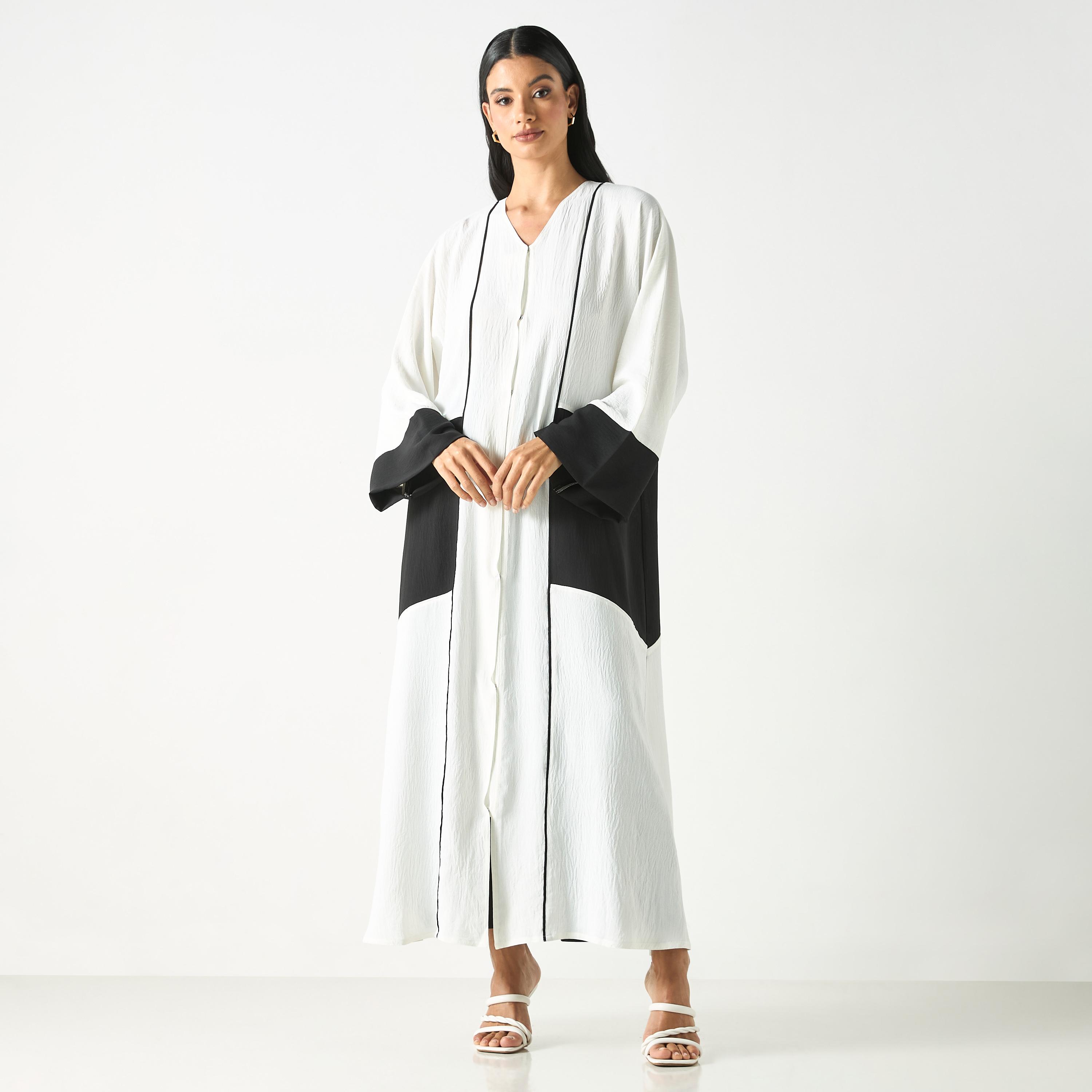 Hadiyath Al Madinah Two-Tone Abaya with Hijab-women-arabicclothing-abayas-image-1