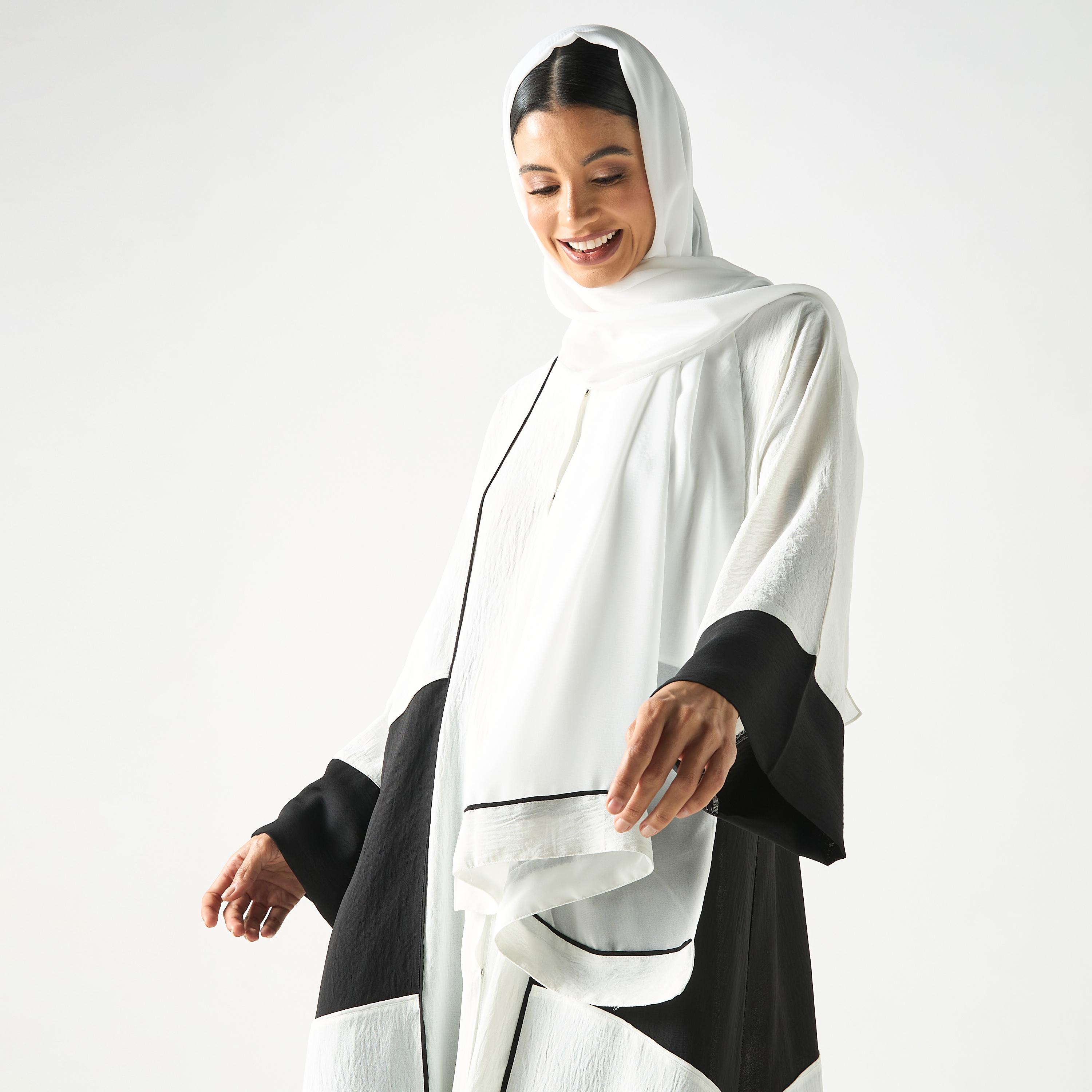 Hadiyath Al Madinah Two-Tone Abaya with Hijab-women-arabicclothing-abayas-image-2