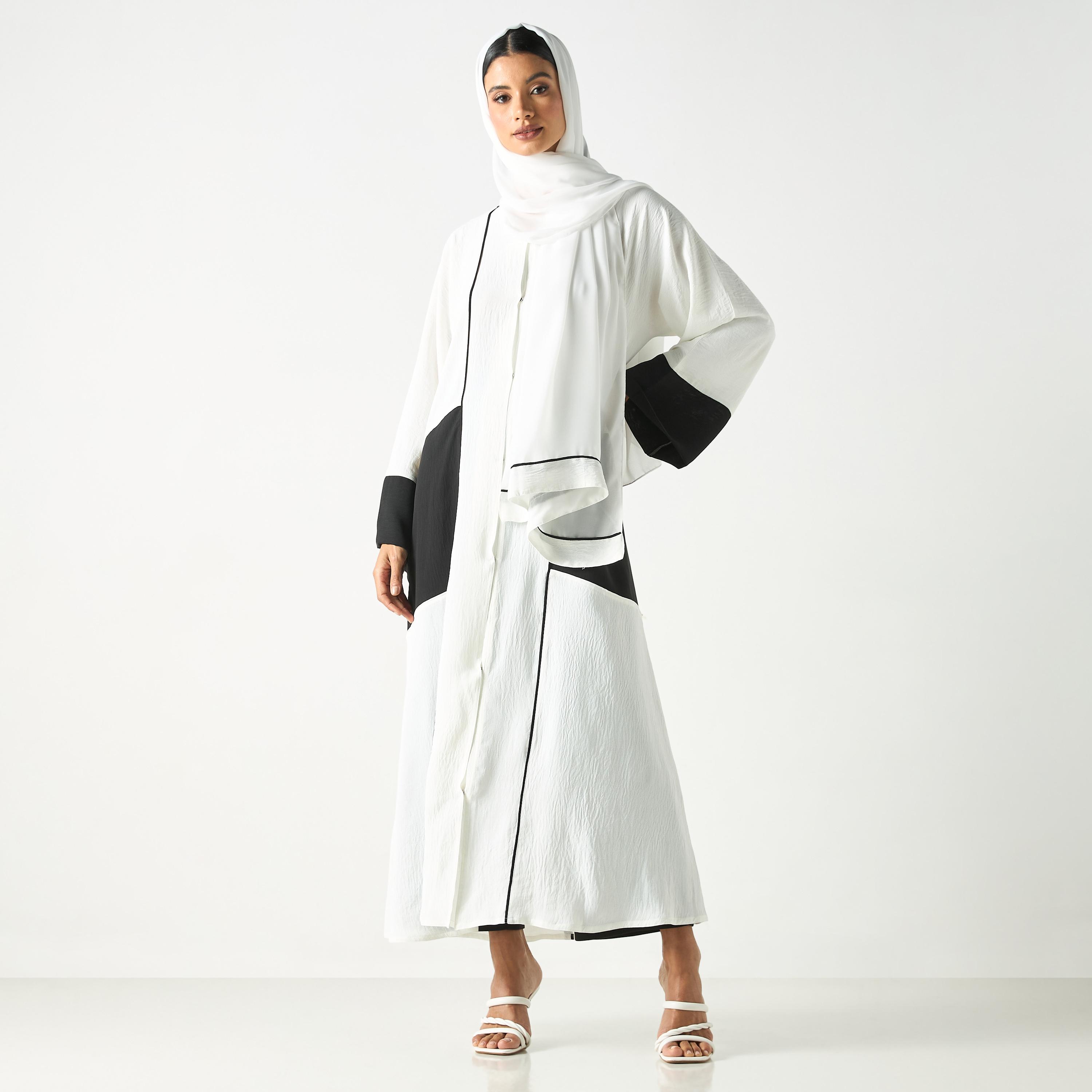 Hadiyath Al Madinah Two-Tone Abaya with Hijab-women-arabicclothing-abayas-image-4