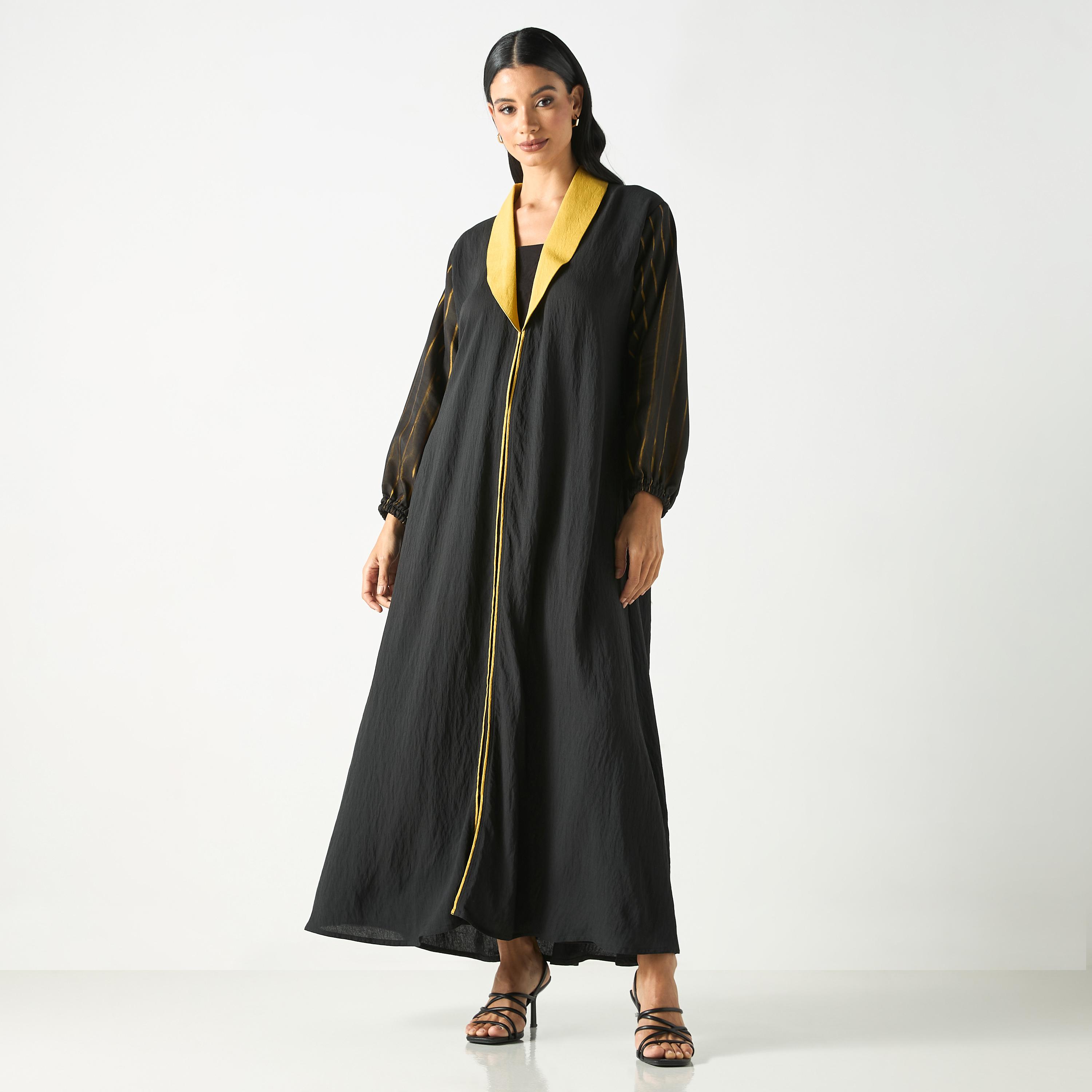 Hadiyath Al Madinah Two-Tone Abaya with Hijab-women-arabicclothing-abayas-image-1