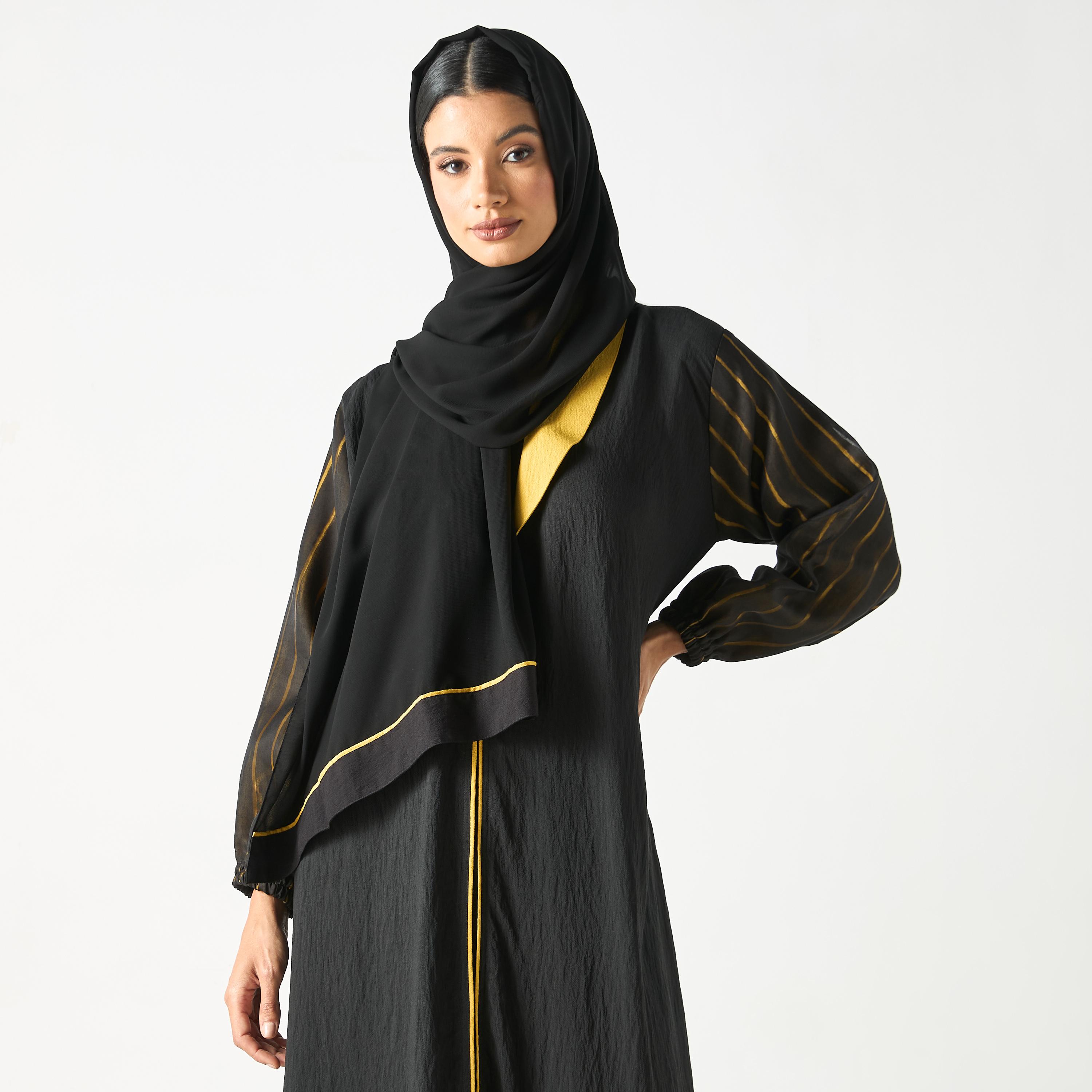 Hadiyath Al Madinah Two-Tone Abaya with Hijab-women-arabicclothing-abayas-image-2