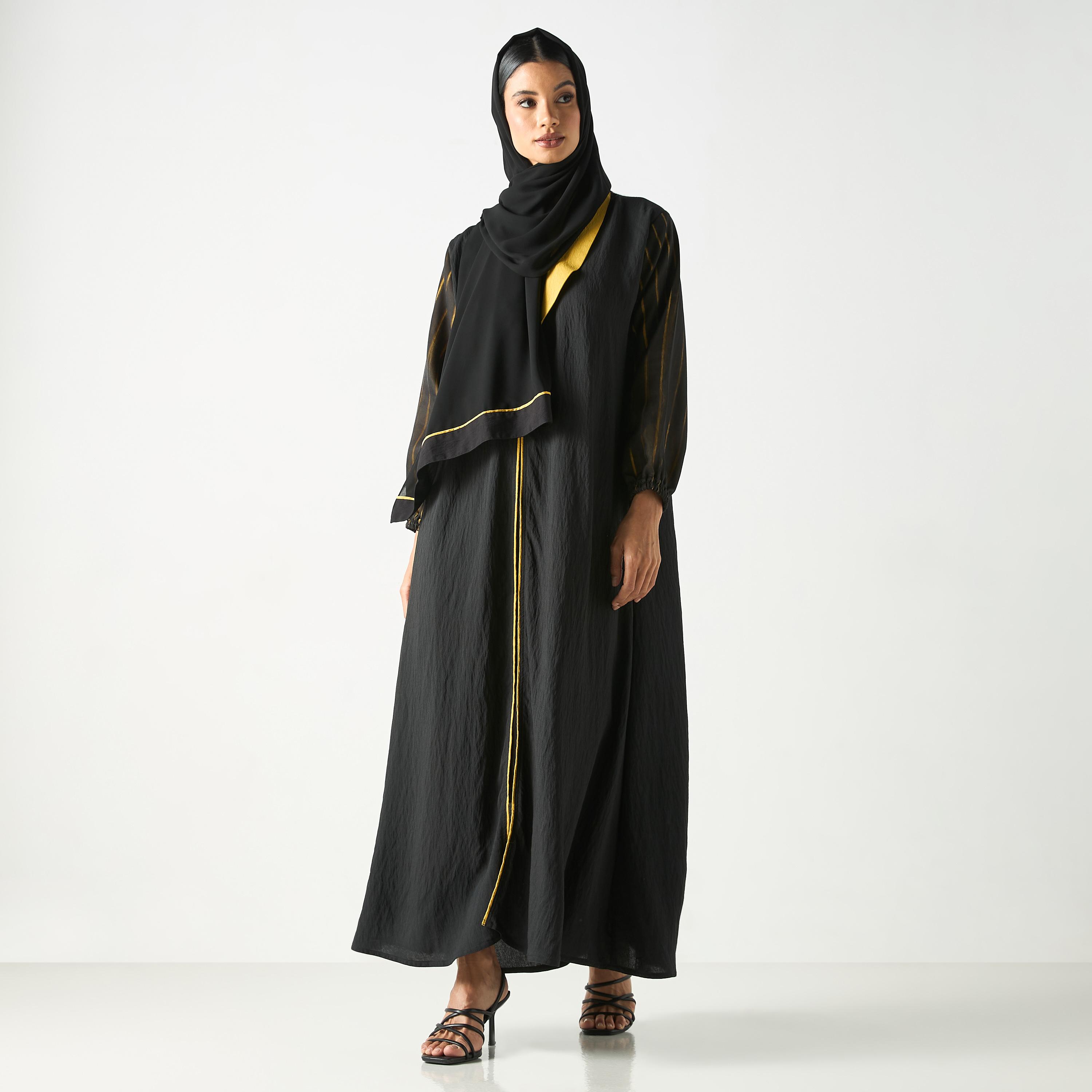 Hadiyath Al Madinah Two-Tone Abaya with Hijab-women-arabicclothing-abayas-image-4