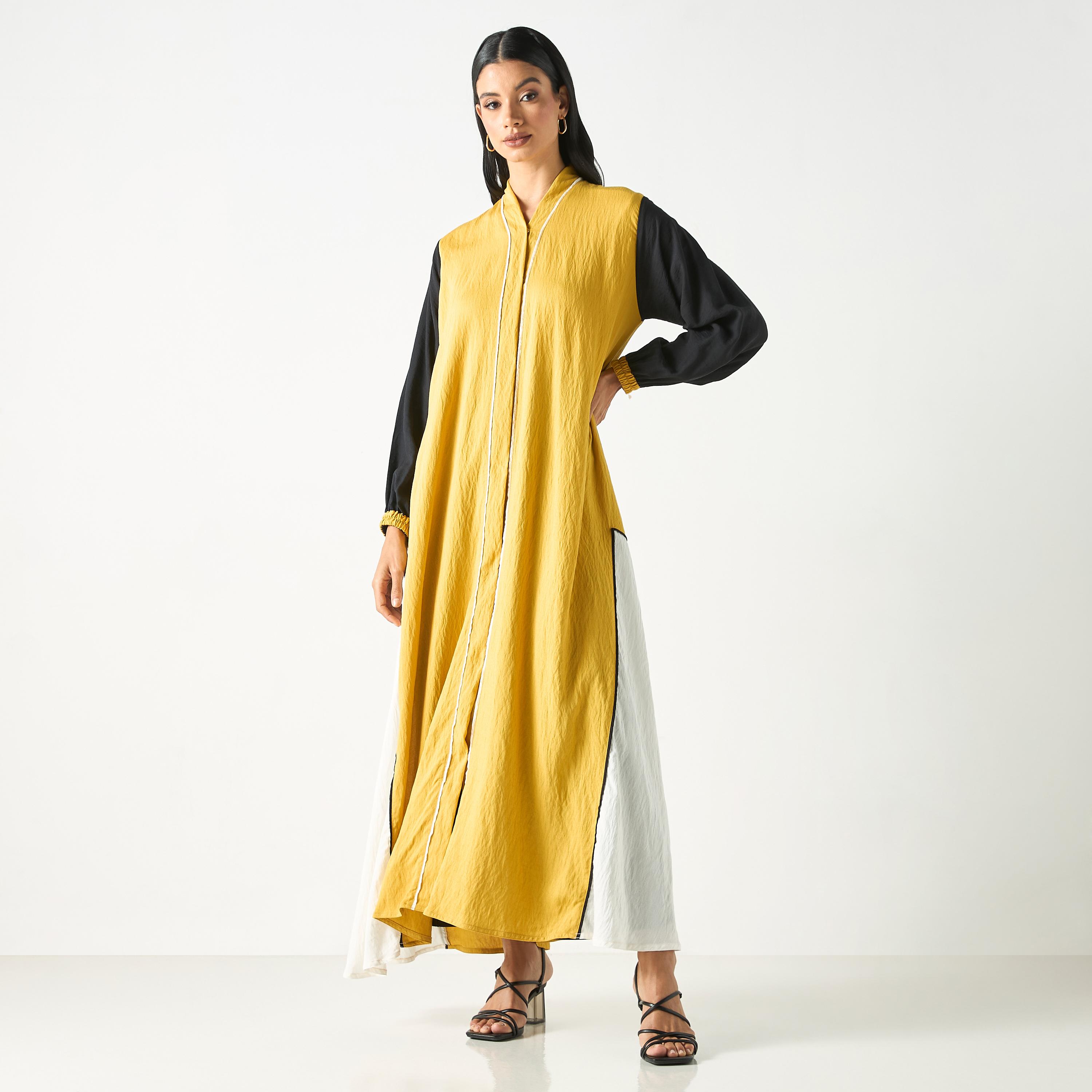 Hadiyath Al Madinah Two-Tone Abaya with Hijab-women-arabicclothing-abayas-image-1