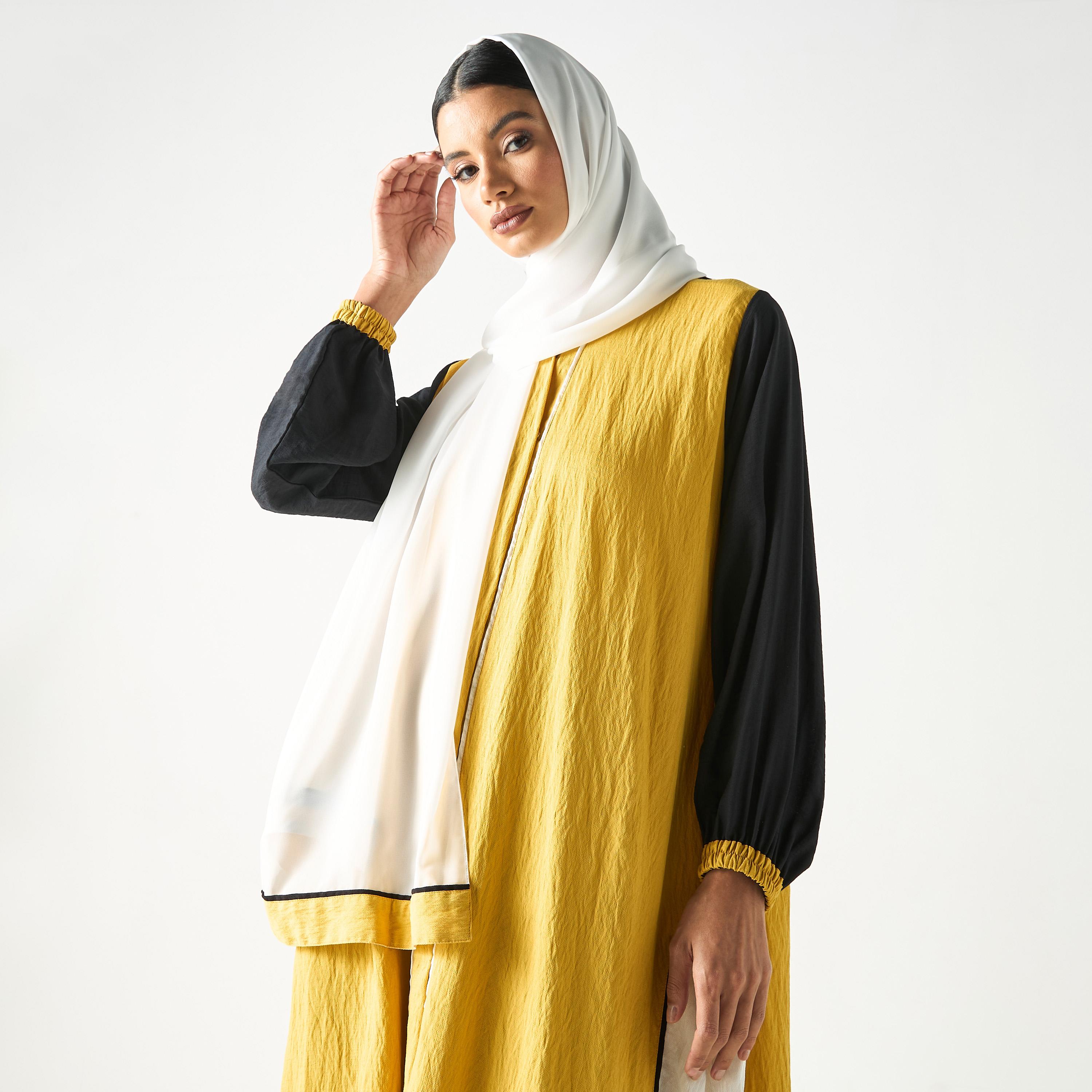 Hadiyath Al Madinah Two-Tone Abaya with Hijab-women-arabicclothing-abayas-image-2