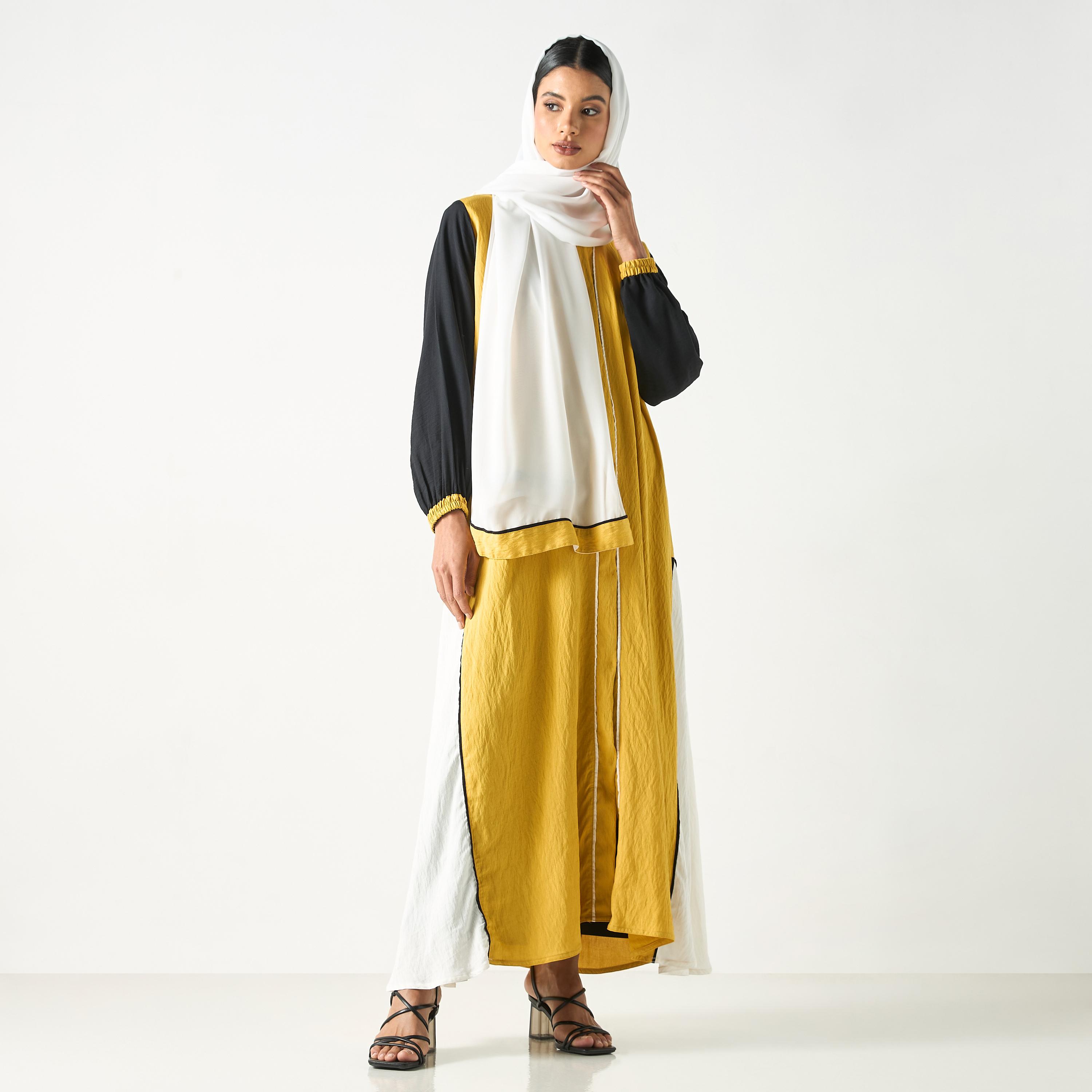 Hadiyath Al Madinah Two-Tone Abaya with Hijab-women-arabicclothing-abayas-image-4