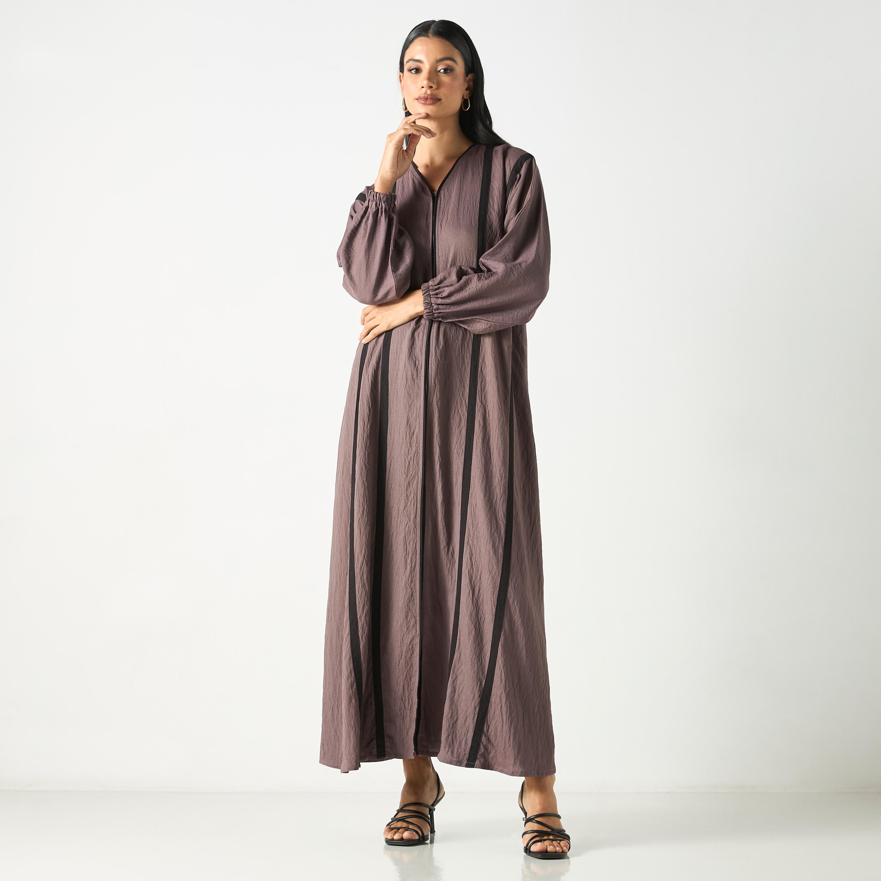 Hadiyath Al Madinah Two-Tone Abaya with Hijab-women-arabicclothing-abayas-image-1