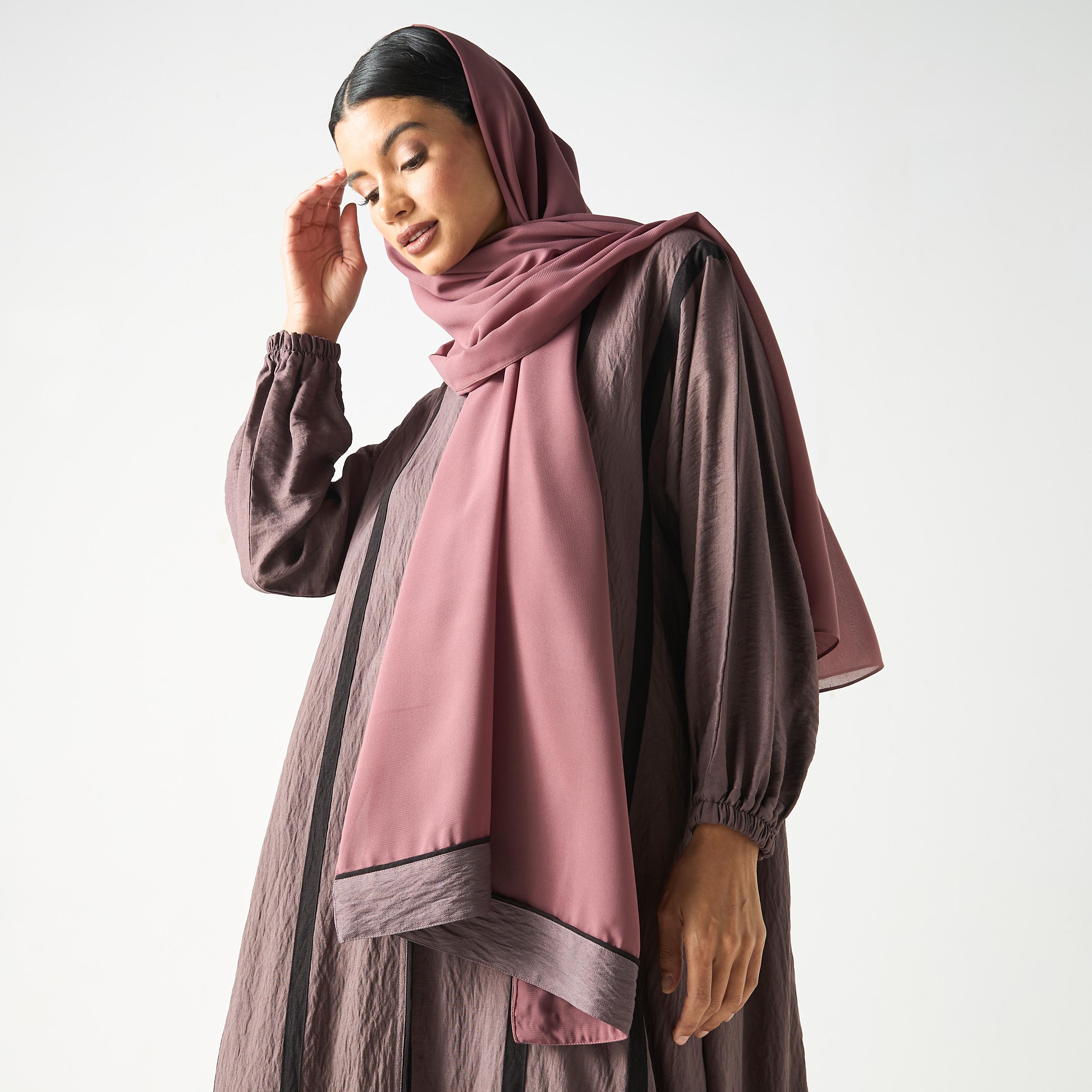 Hadiyath Al Madinah Two-Tone Abaya with Hijab-women-arabicclothing-abayas-image-2