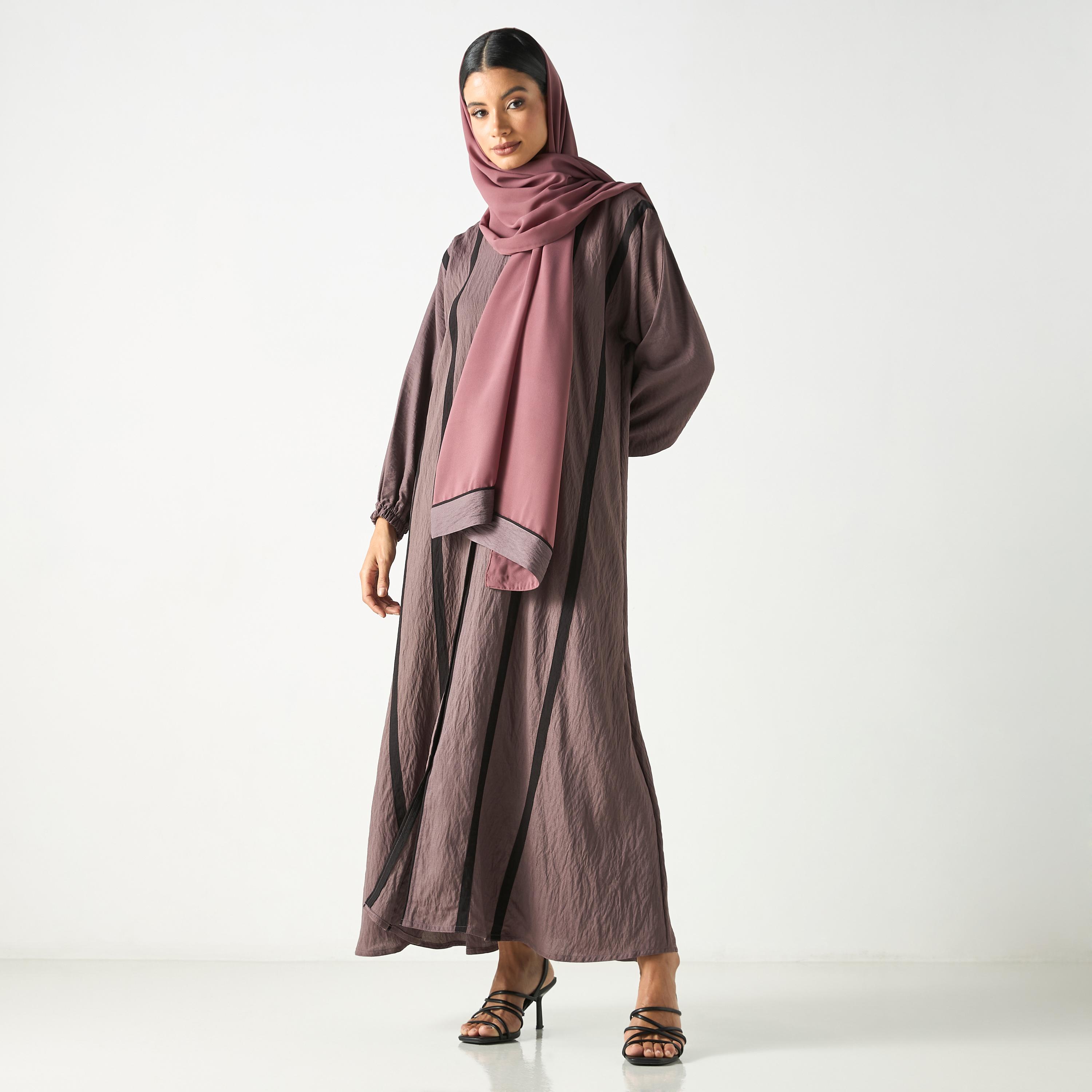 Hadiyath Al Madinah Two-Tone Abaya with Hijab-women-arabicclothing-abayas-image-4