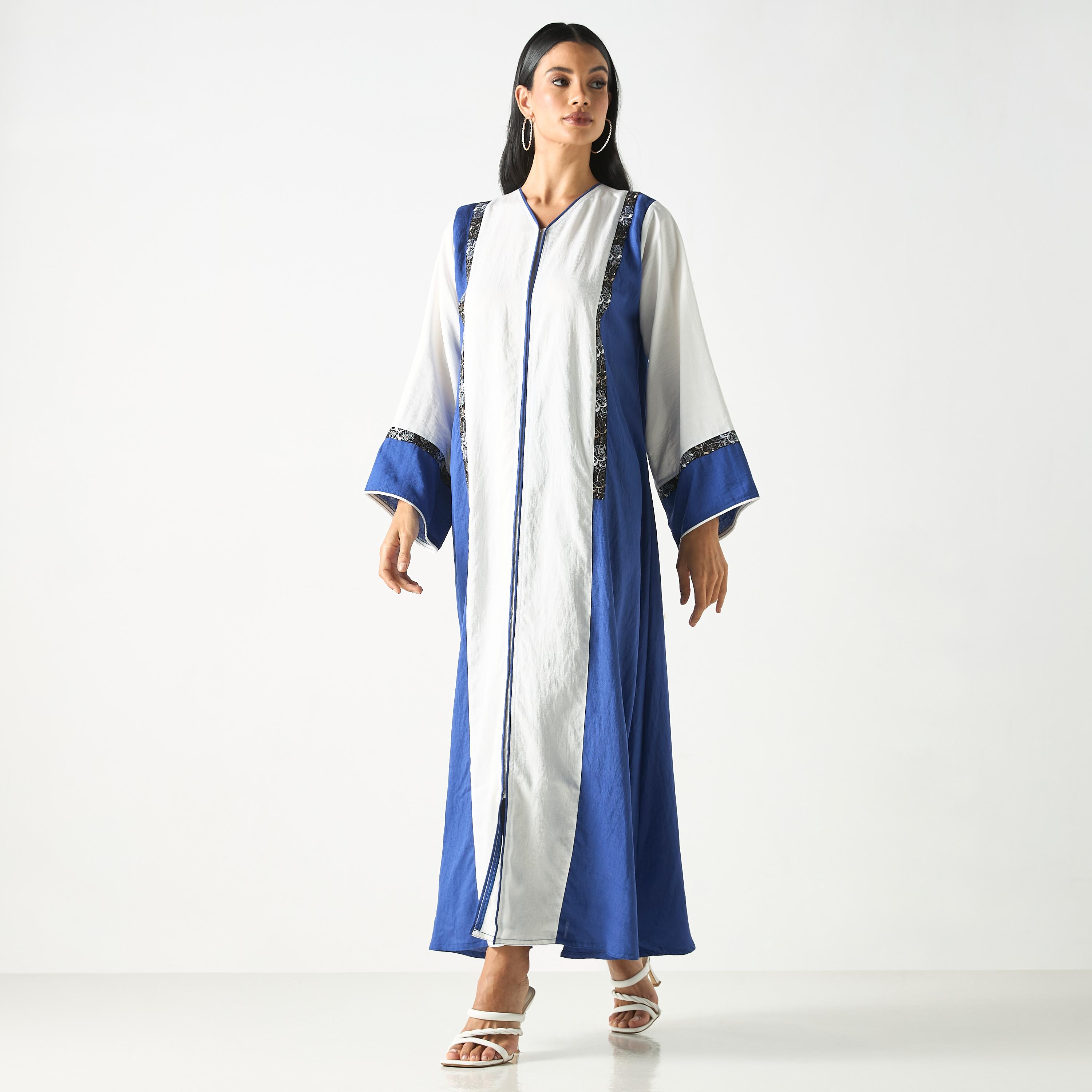 Hadiyath Al Madinah Two-Tone Embroidered Abaya with Hijab-women-arabicclothing-abayas-image-1