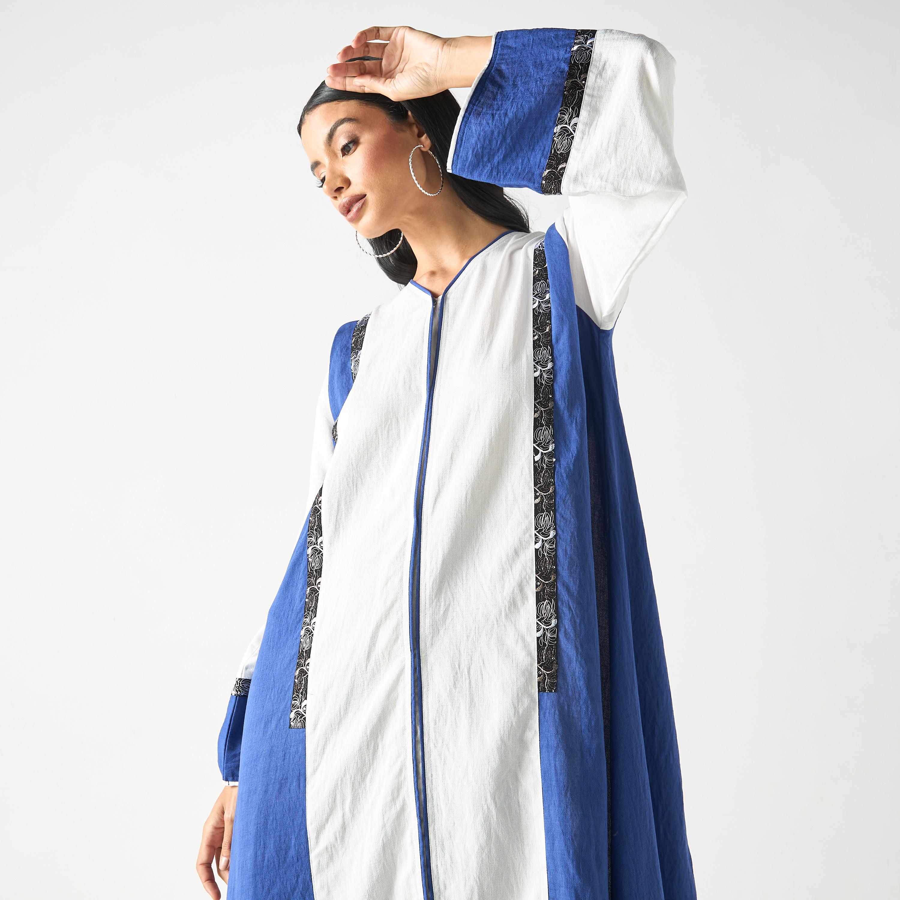 Hadiyath Al Madinah Two-Tone Embroidered Abaya with Hijab-women-arabicclothing-abayas-image-2