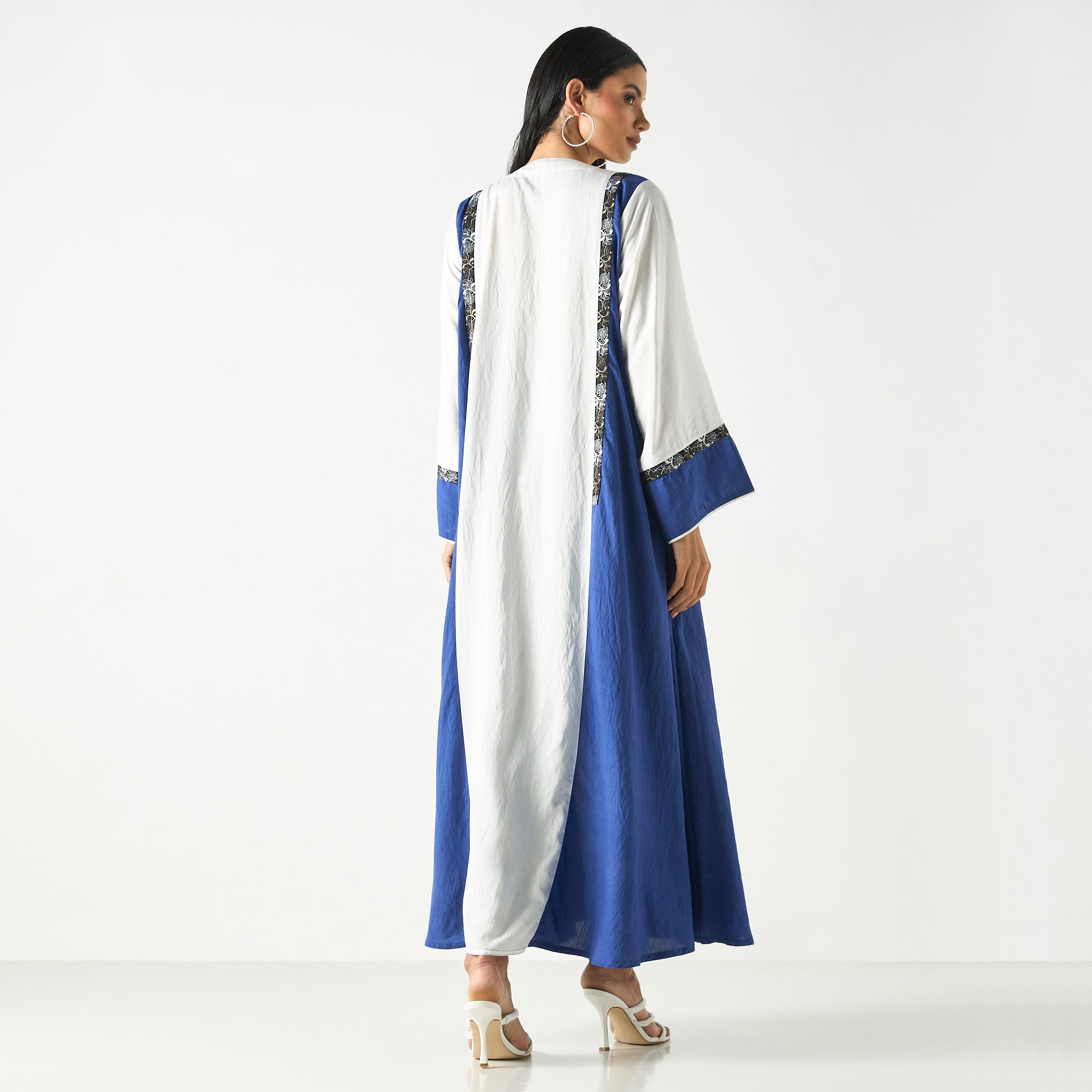 Hadiyath Al Madinah Two-Tone Embroidered Abaya with Hijab-women-arabicclothing-abayas-image-4