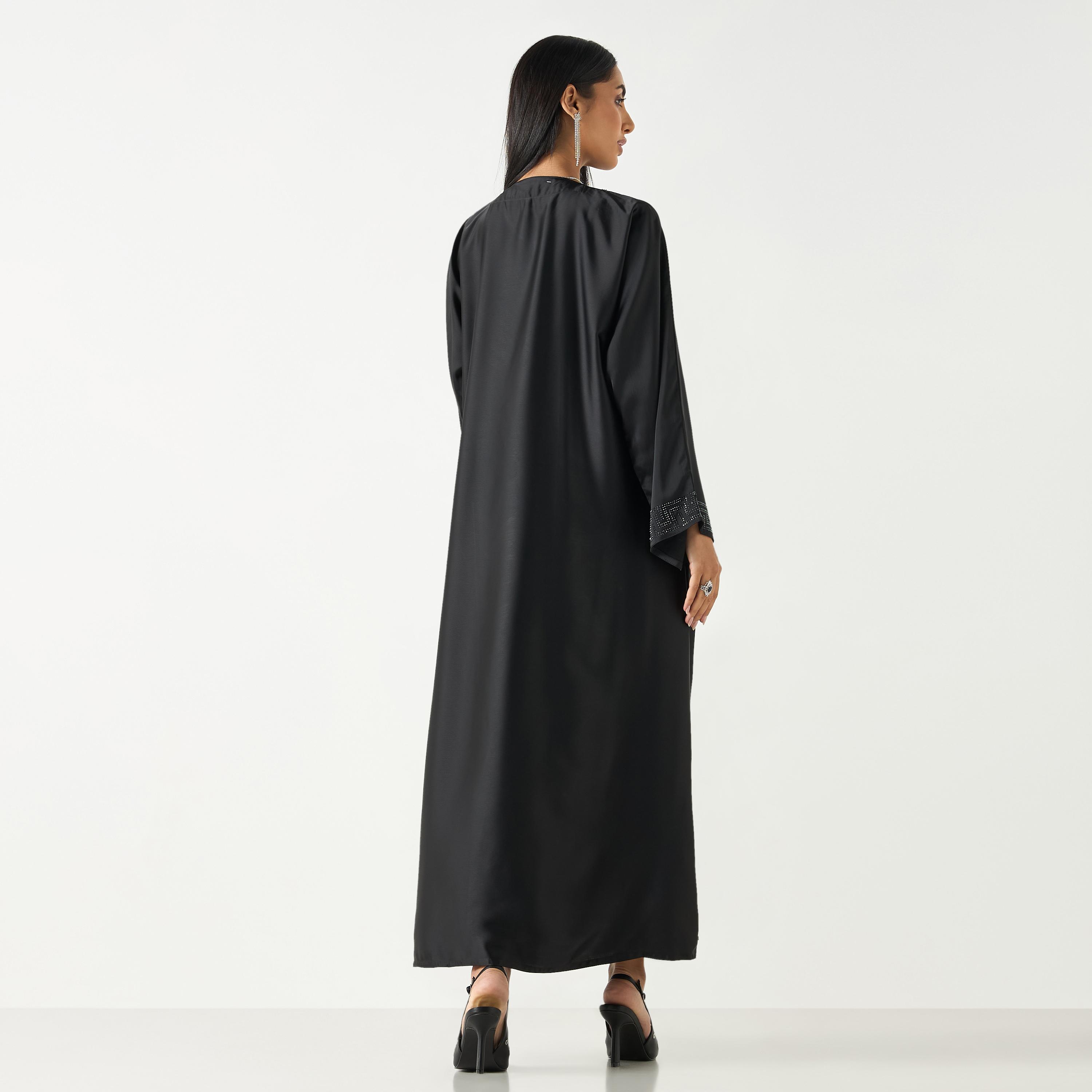 Hadiyath Al Madinah Embellished V-neck Abaya with Hijab-women-arabicclothing-abayas-image-5