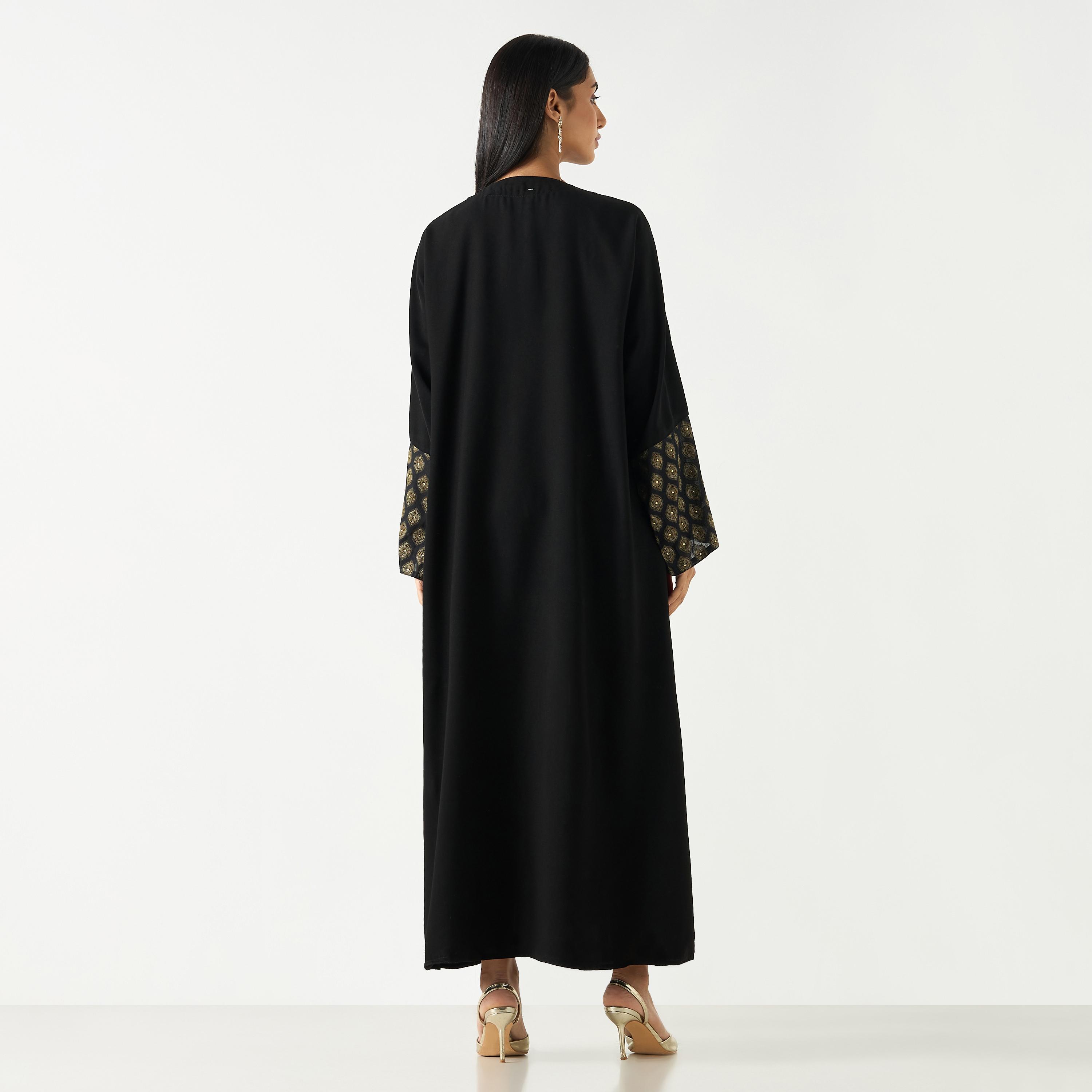 Hadiyath Al Madinah Panelled V-neck Abaya with Hijab-women-arabicclothing-abayas-image-5