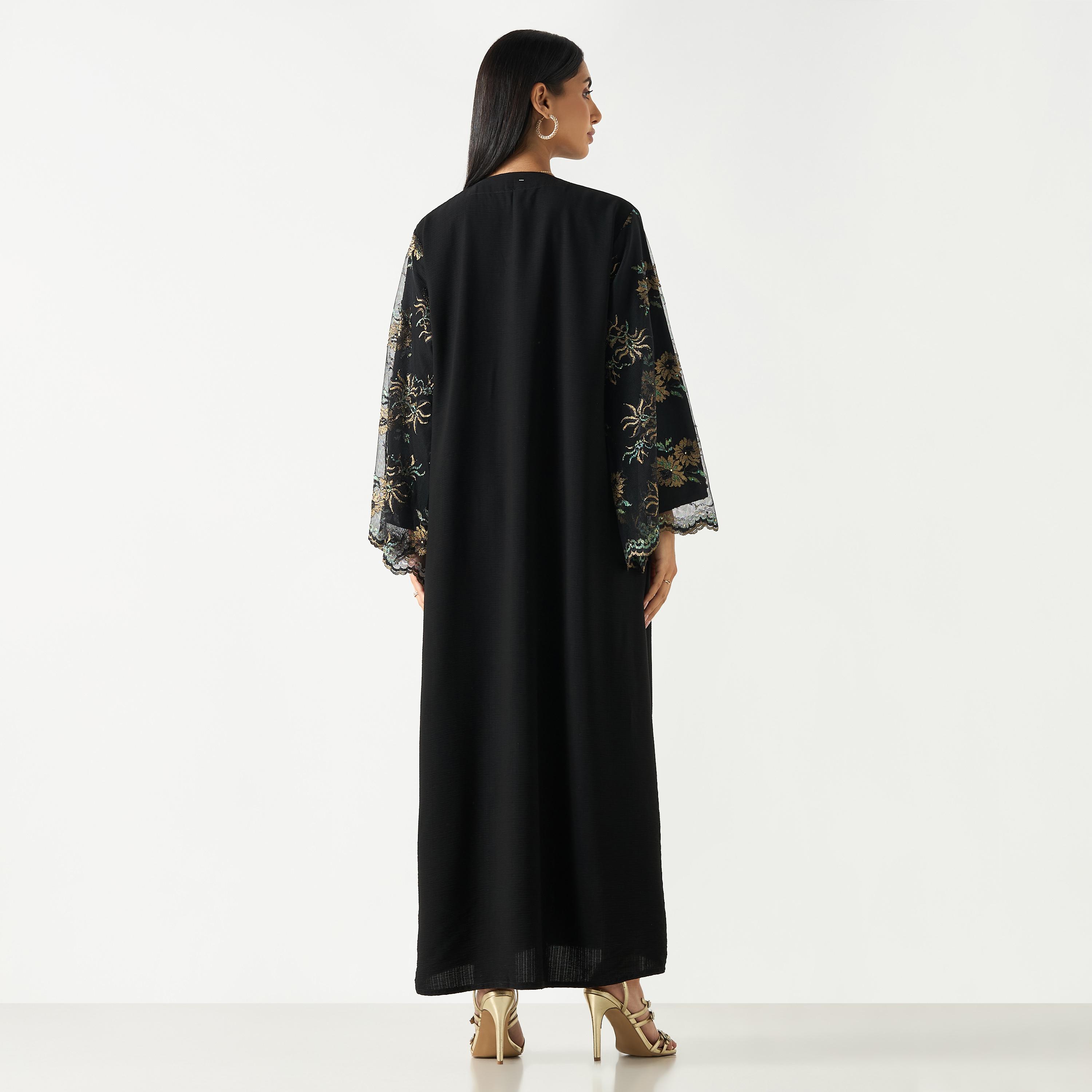 عباية مزيّنة بياقة V وحجاب من هدية المدينة-women-arabicclothing-abayas-image-5