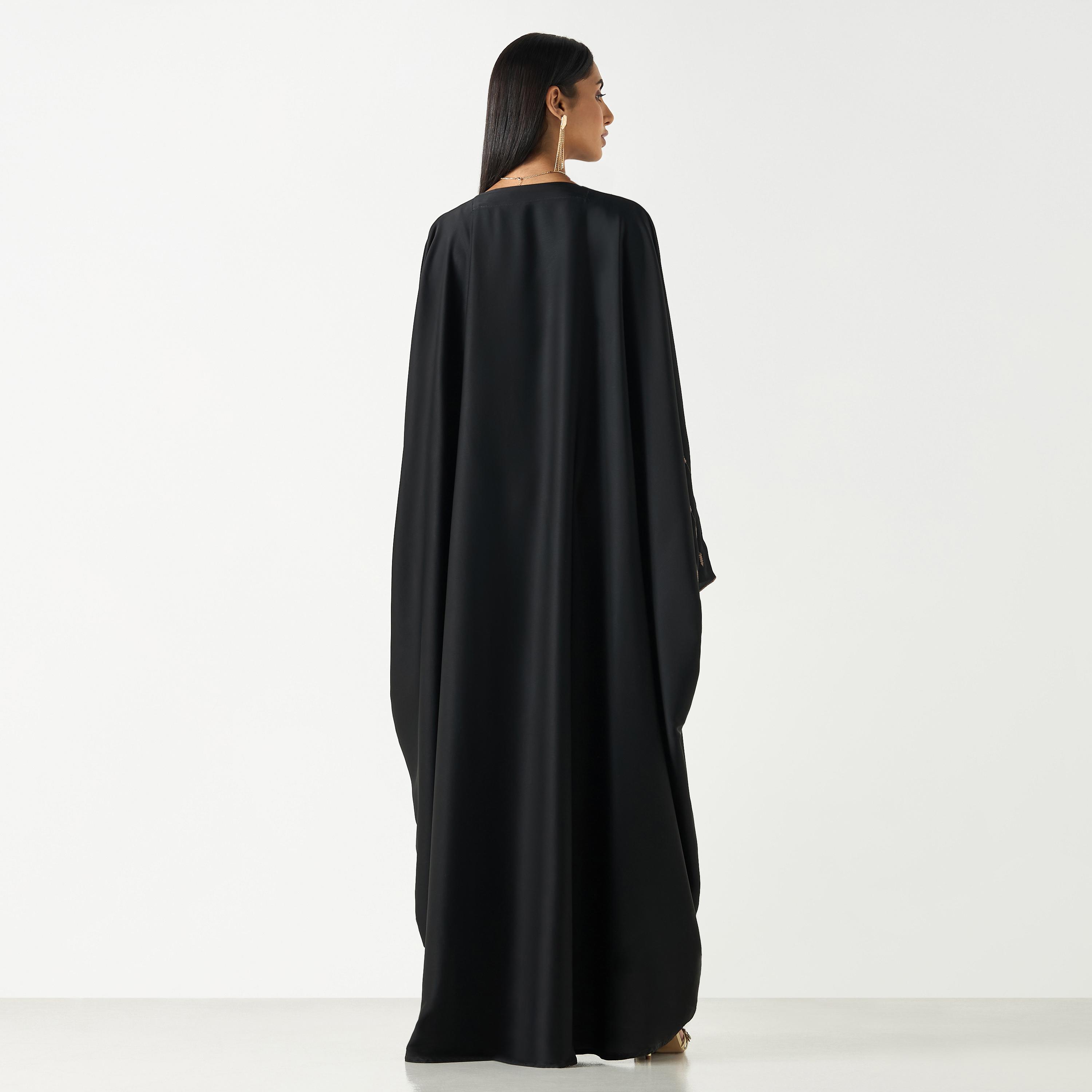 Hadiyth Al Madinah Embroidered V-neck Abaya with Hijab-women-arabicclothing-abayas-image-5