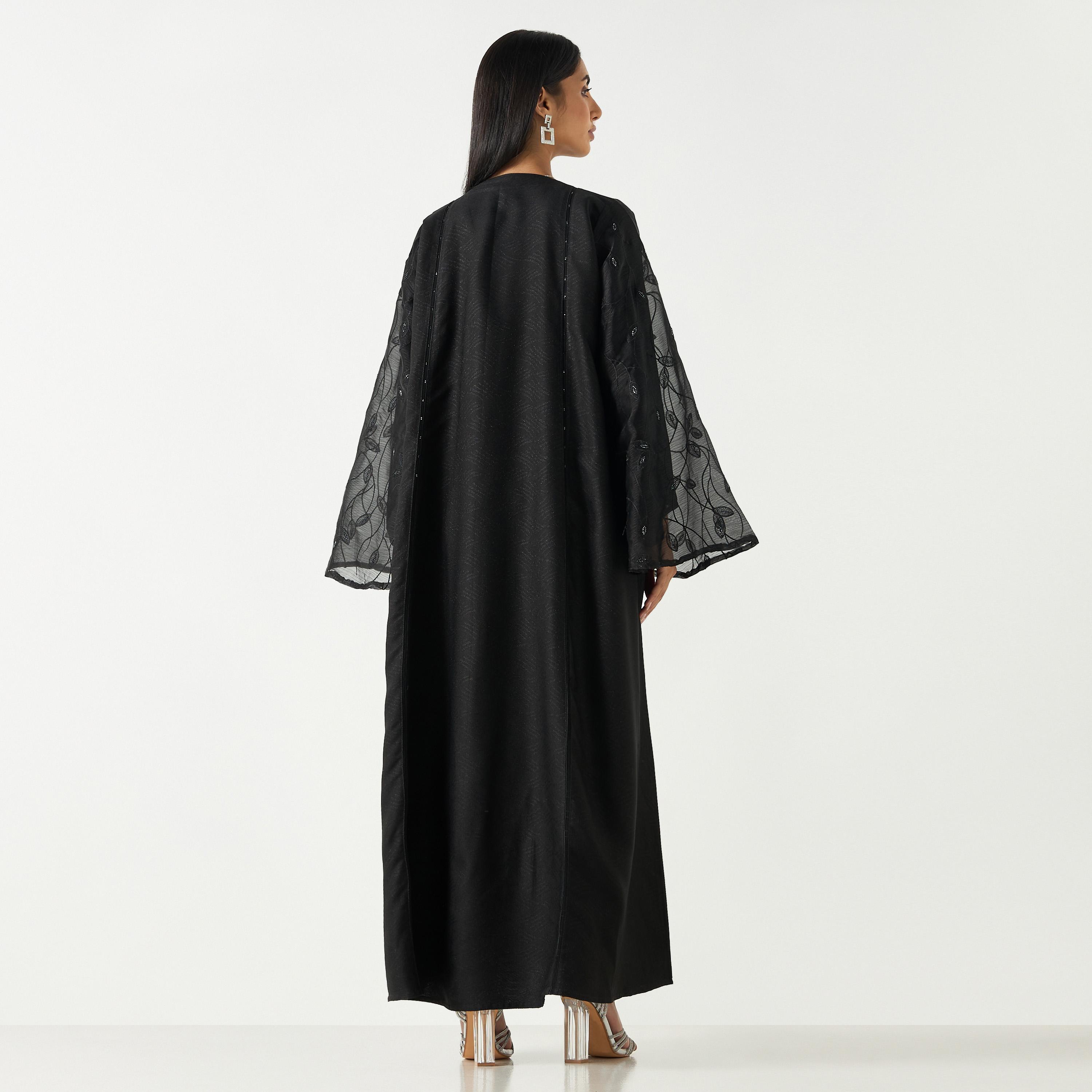 Hadiyath Al Madinah Embroidered V-neck Abaya with Hijab-women-arabicclothing-abayas-image-5