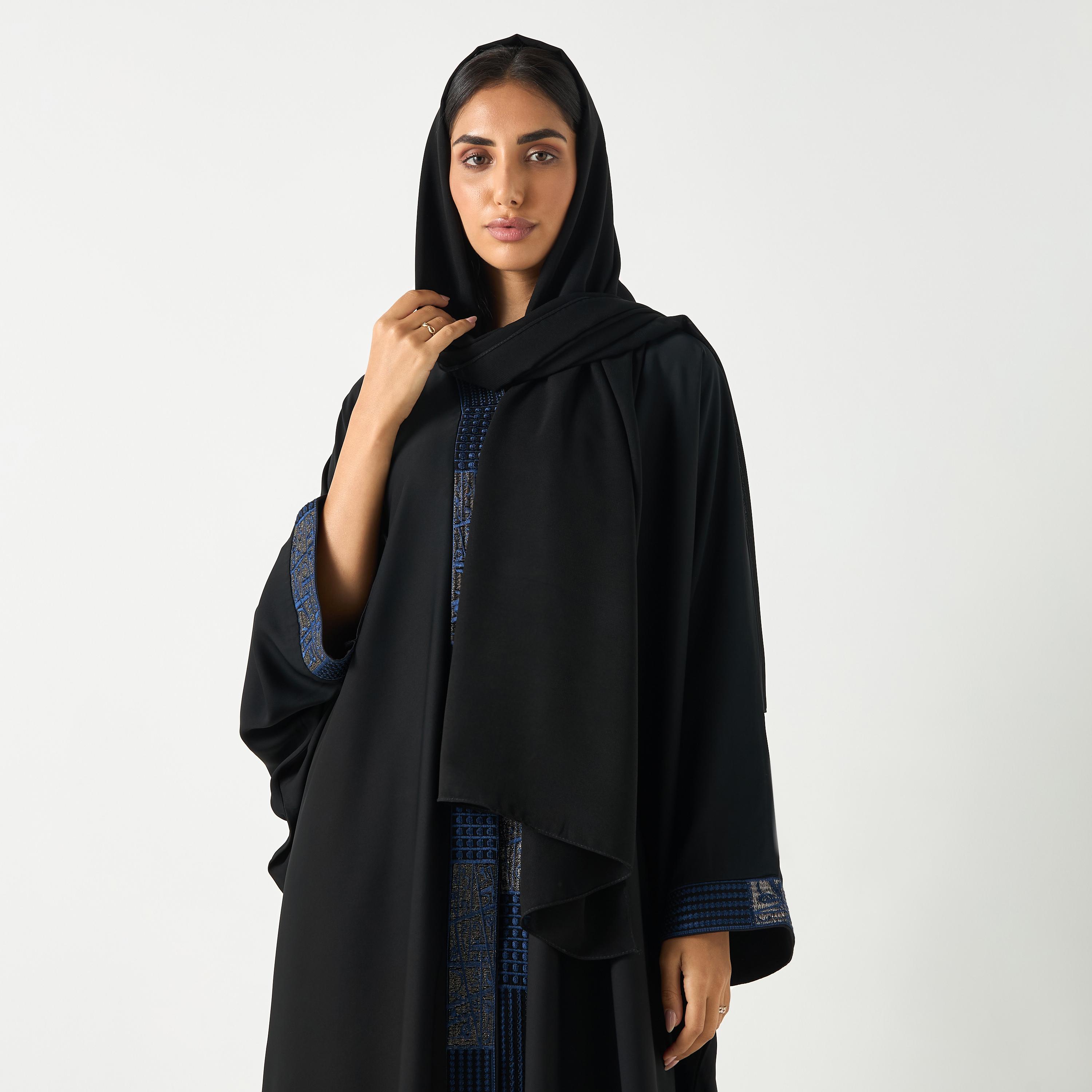 Hadiyath Al Madinah Embroidered Abaya with Hijab-women-arabicclothing-abayas-image-2