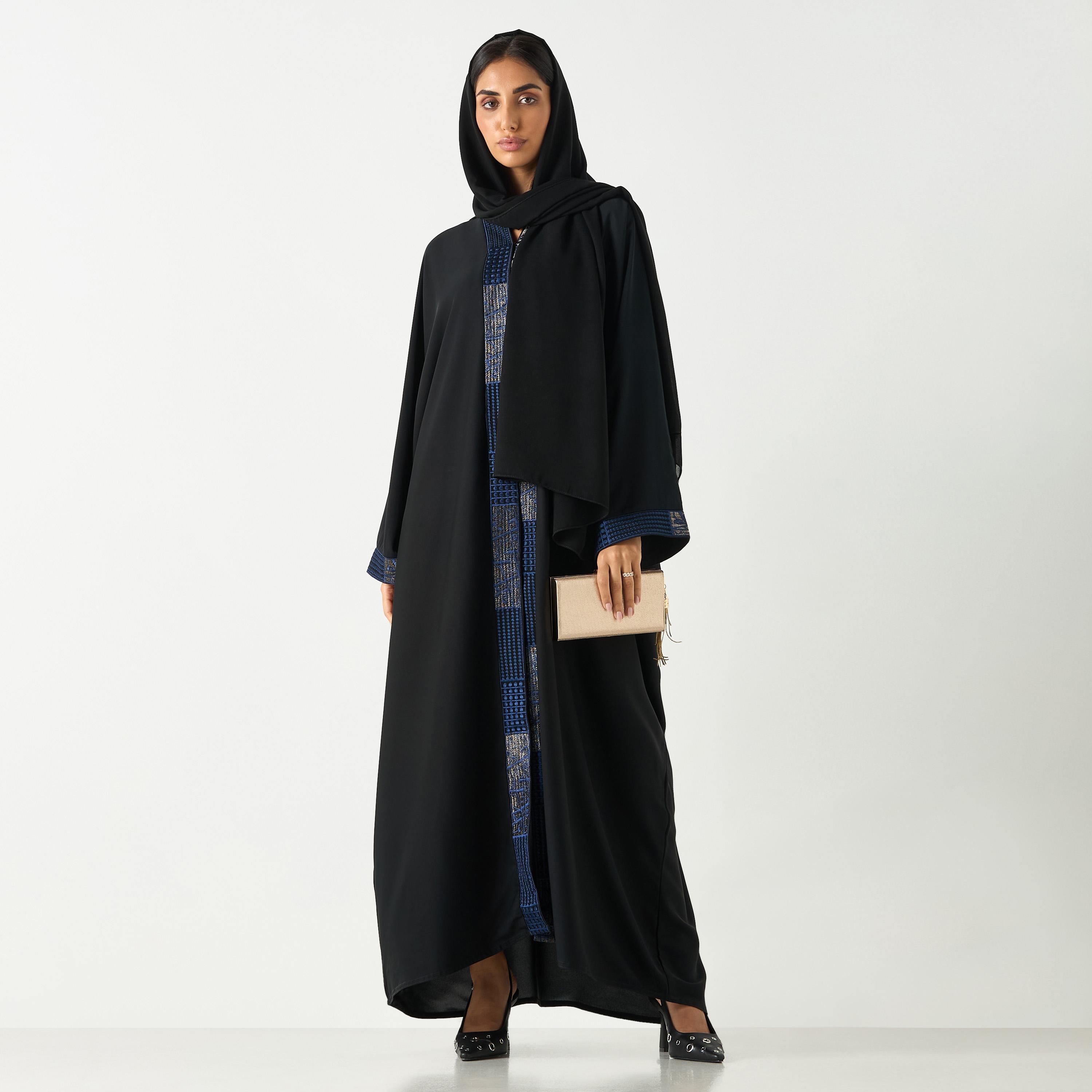 Hadiyath Al Madinah Embroidered Abaya with Hijab-women-arabicclothing-abayas-image-4
