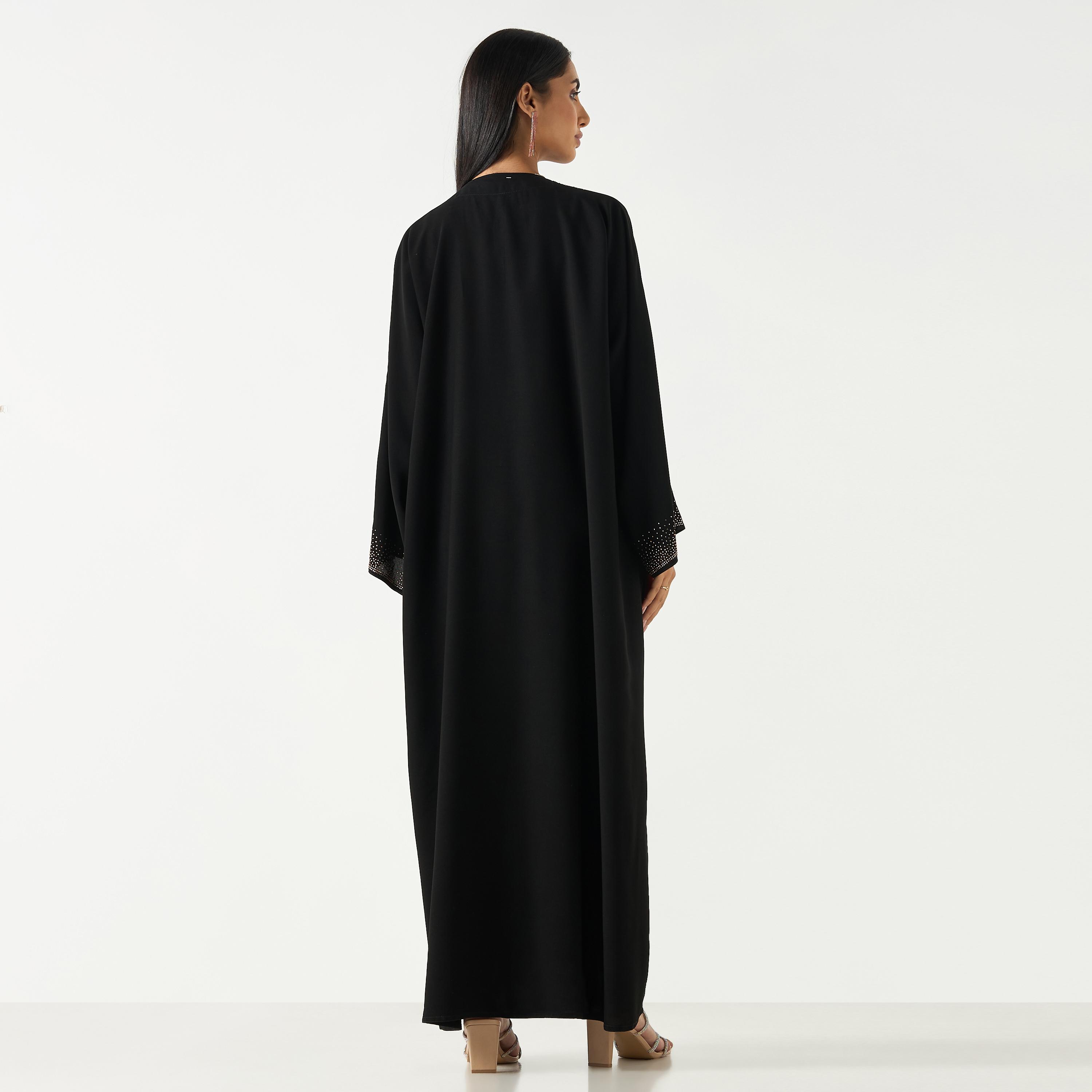 Hadiyath Al Madinah Embellished V-neck Abaya with Hijab-women-arabicclothing-abayas-image-5