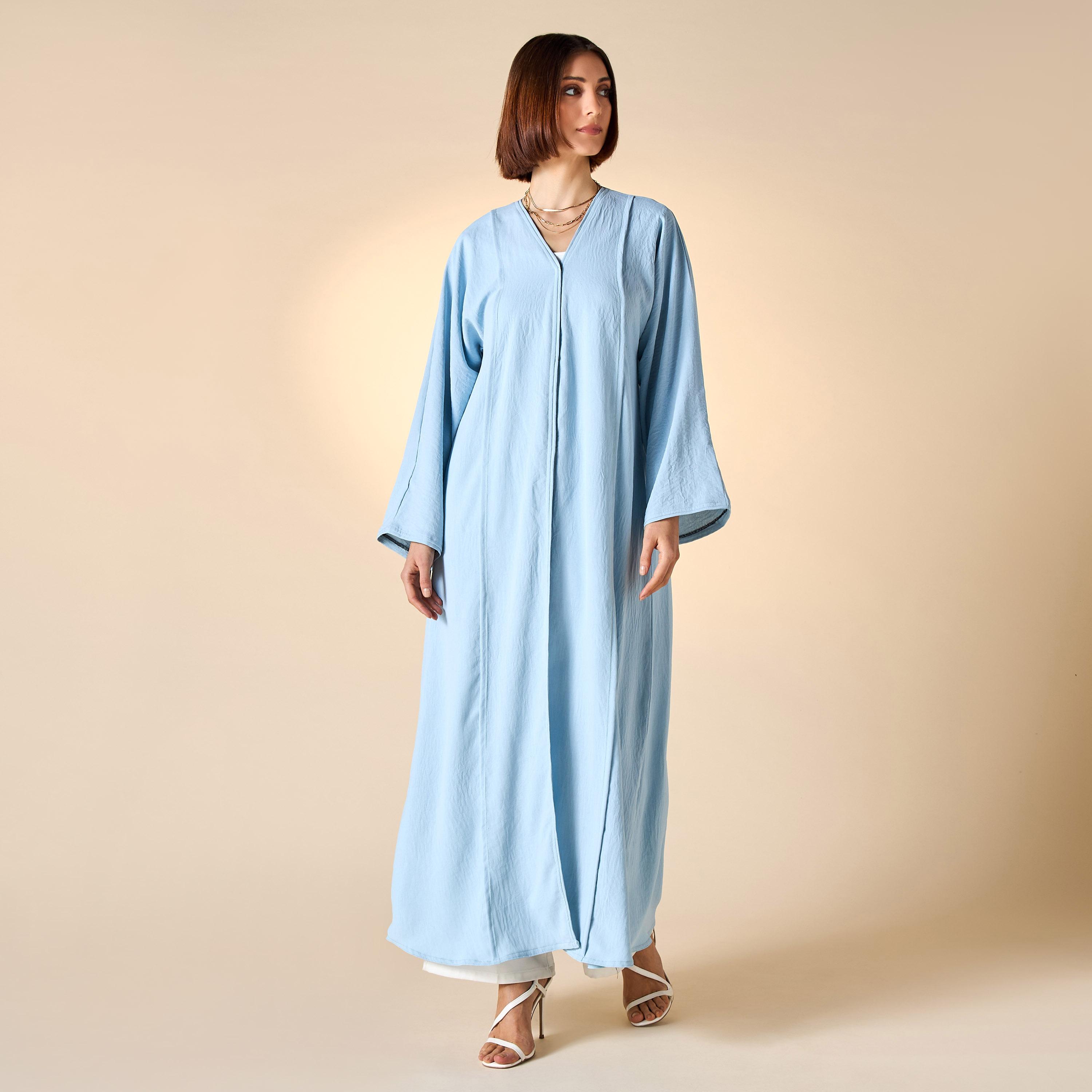 Hadiyath Al Madinah Solid Abaya with V-neck-women-arabicclothing-abayas-image-1