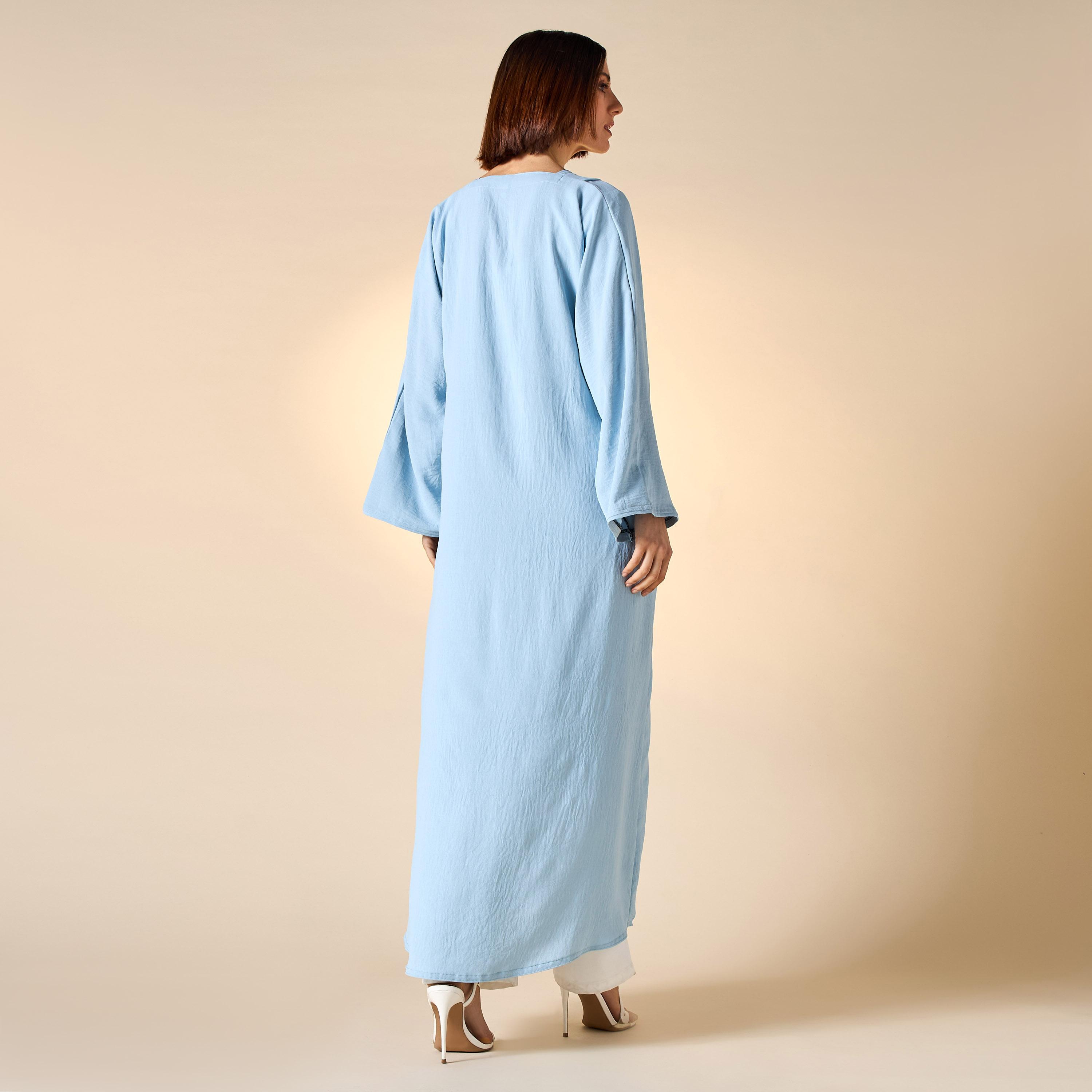 Hadiyath Al Madinah Solid Abaya with V-neck-women-arabicclothing-abayas-image-2