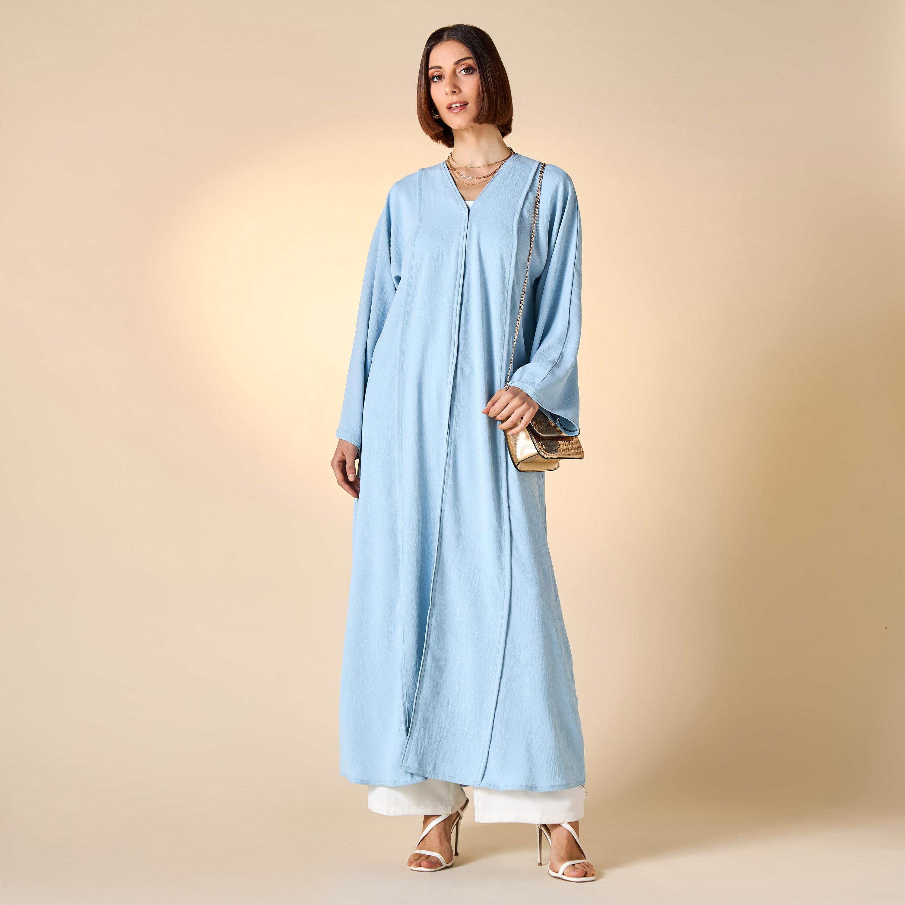 Hadiyath Al Madinah Solid Abaya with V-neck-women-arabicclothing-abayas-image-3