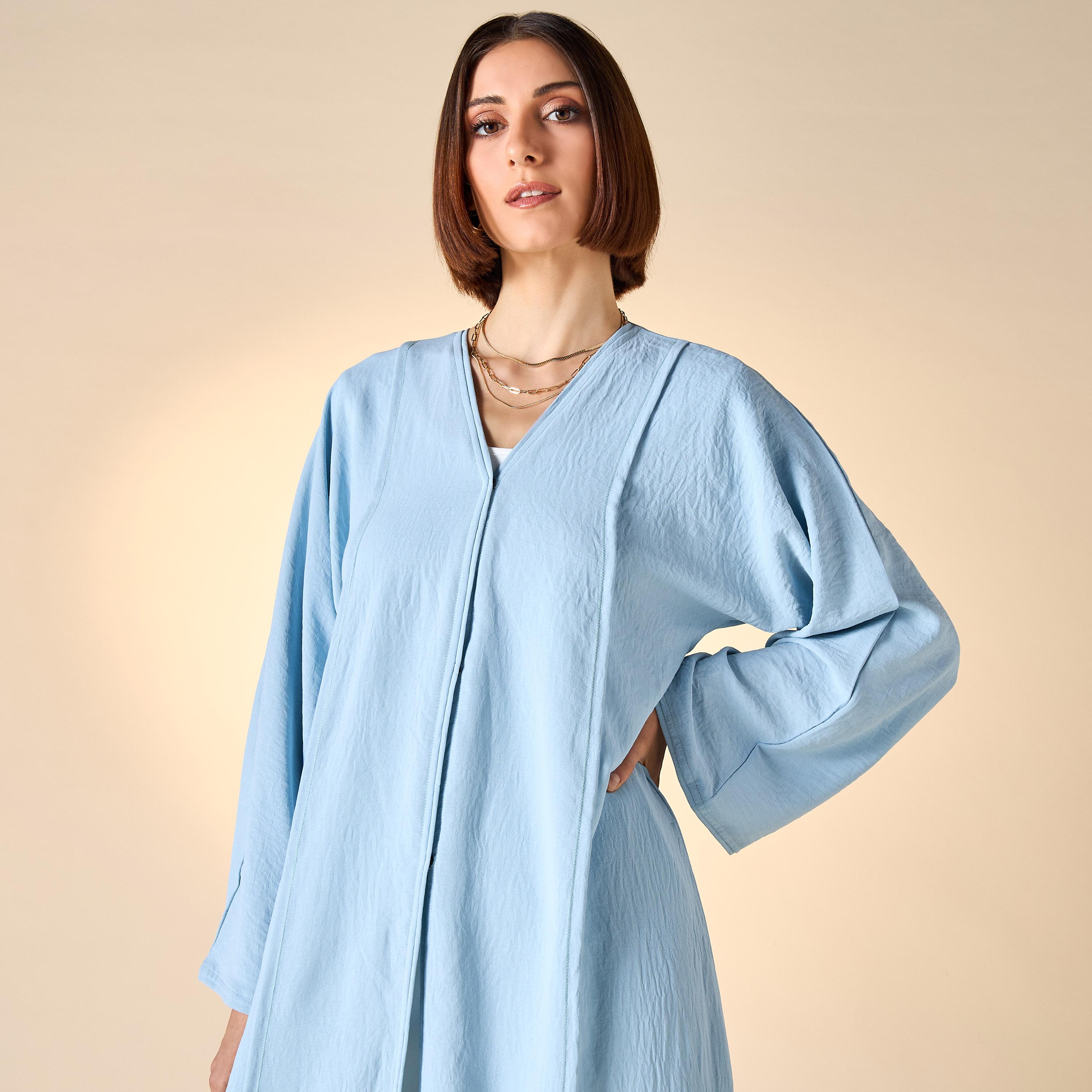 Hadiyath Al Madinah Solid Abaya with V-neck-women-arabicclothing-abayas-image-4