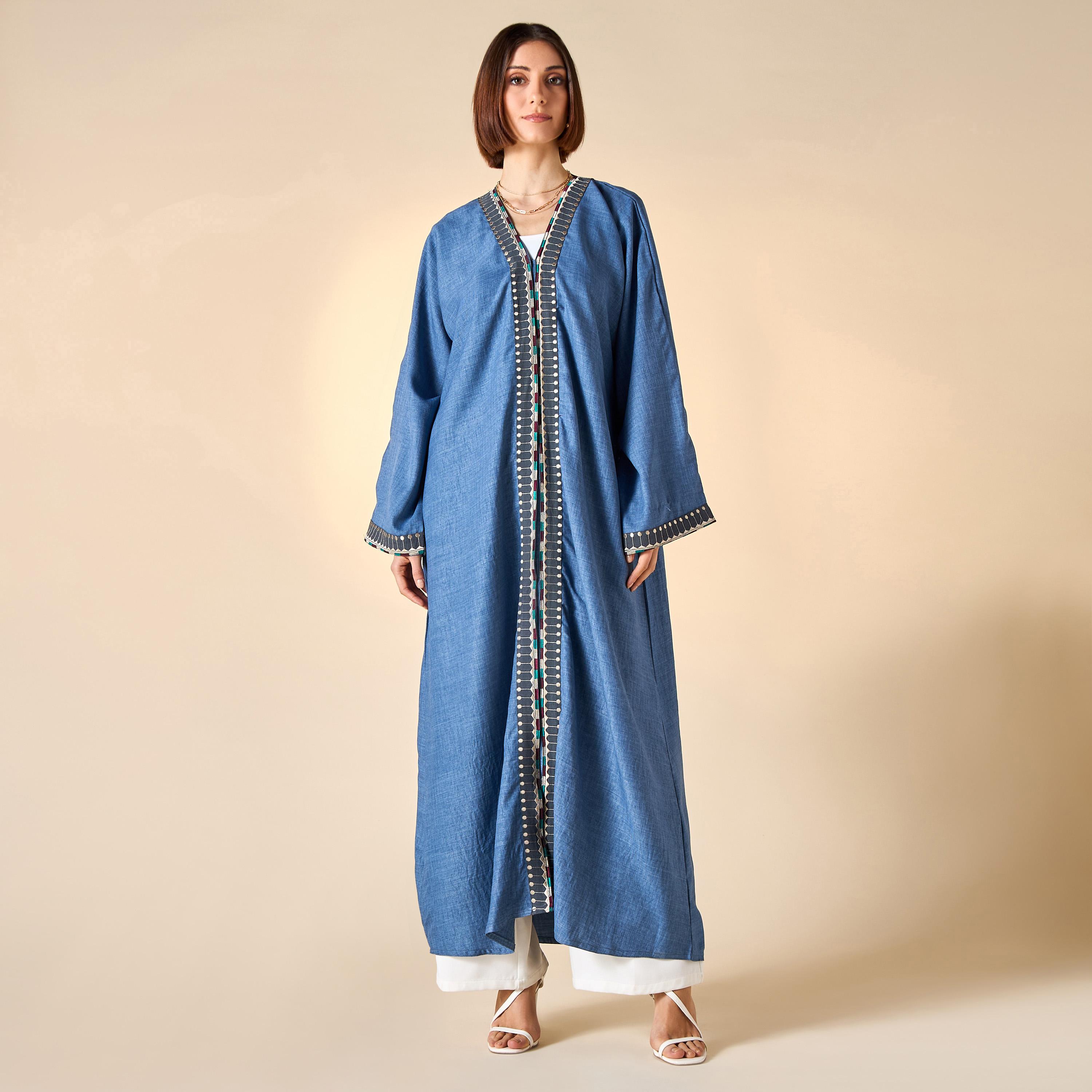 Hadiyath Al Madinah Embroidered Abaya with Hijab-women-arabicclothing-abayas-image-1