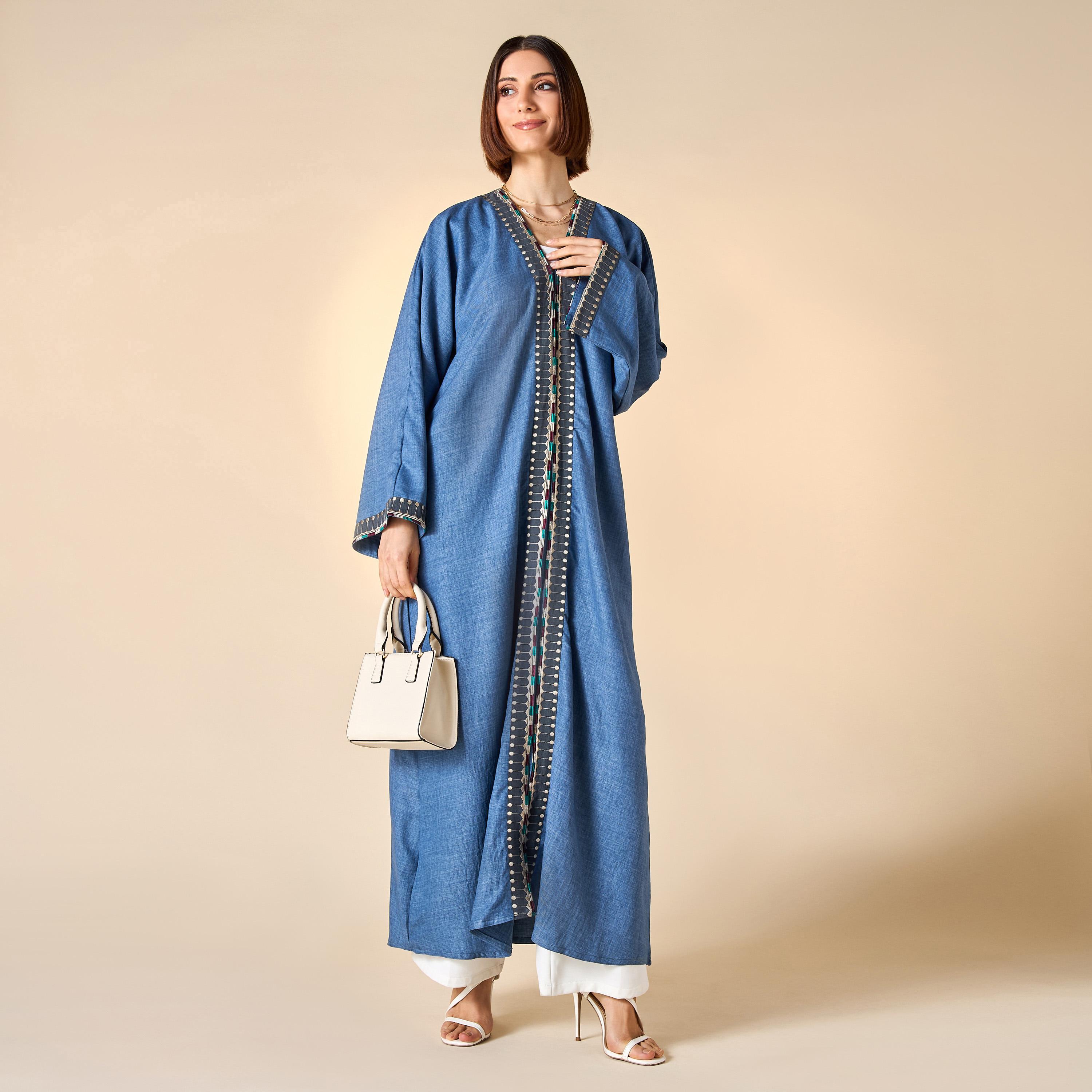 Hadiyath Al Madinah Embroidered Abaya with Hijab-women-arabicclothing-abayas-image-3