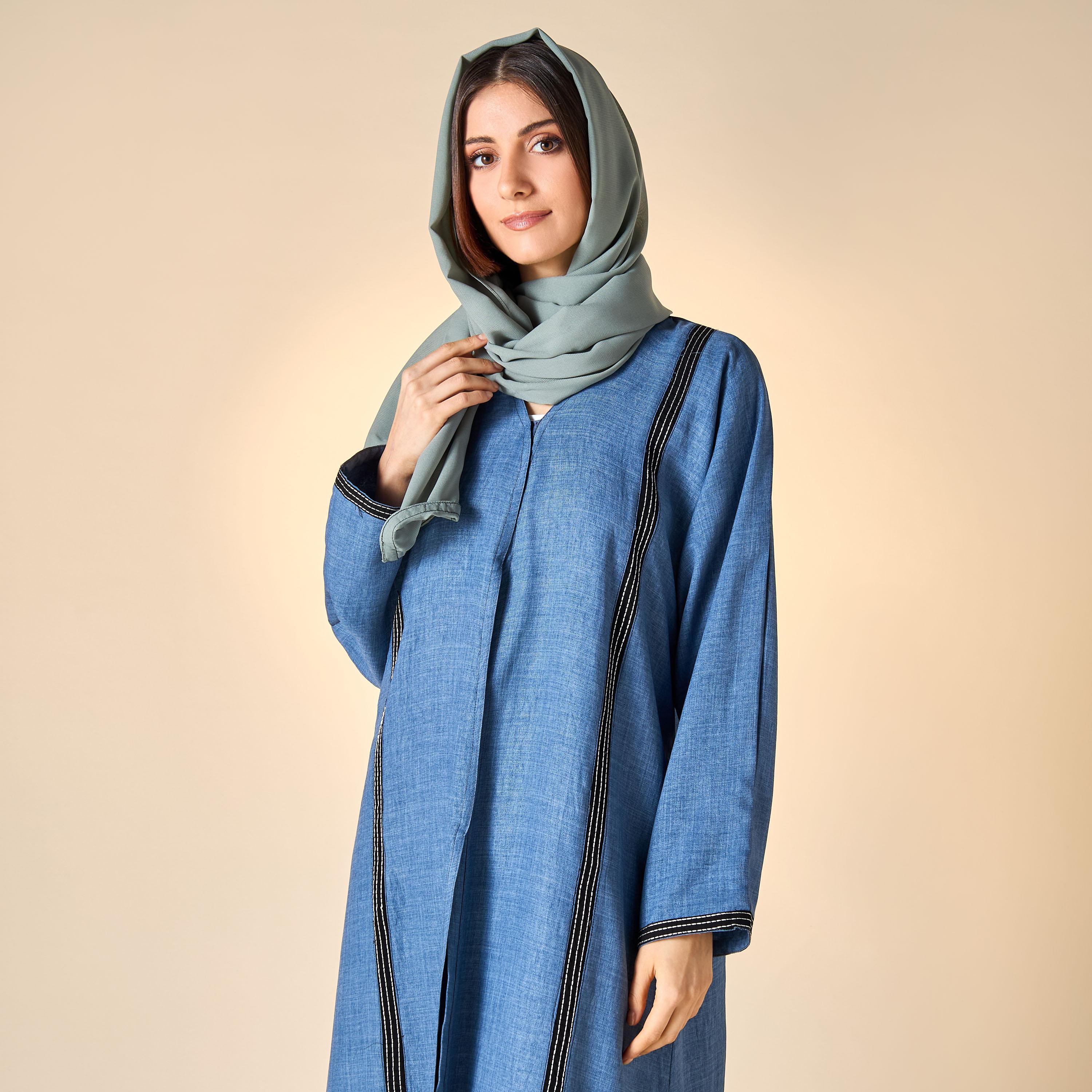Hadiyath Al Madinah Solid Abaya with Hijab-women-arabicclothing-abayas-image-2