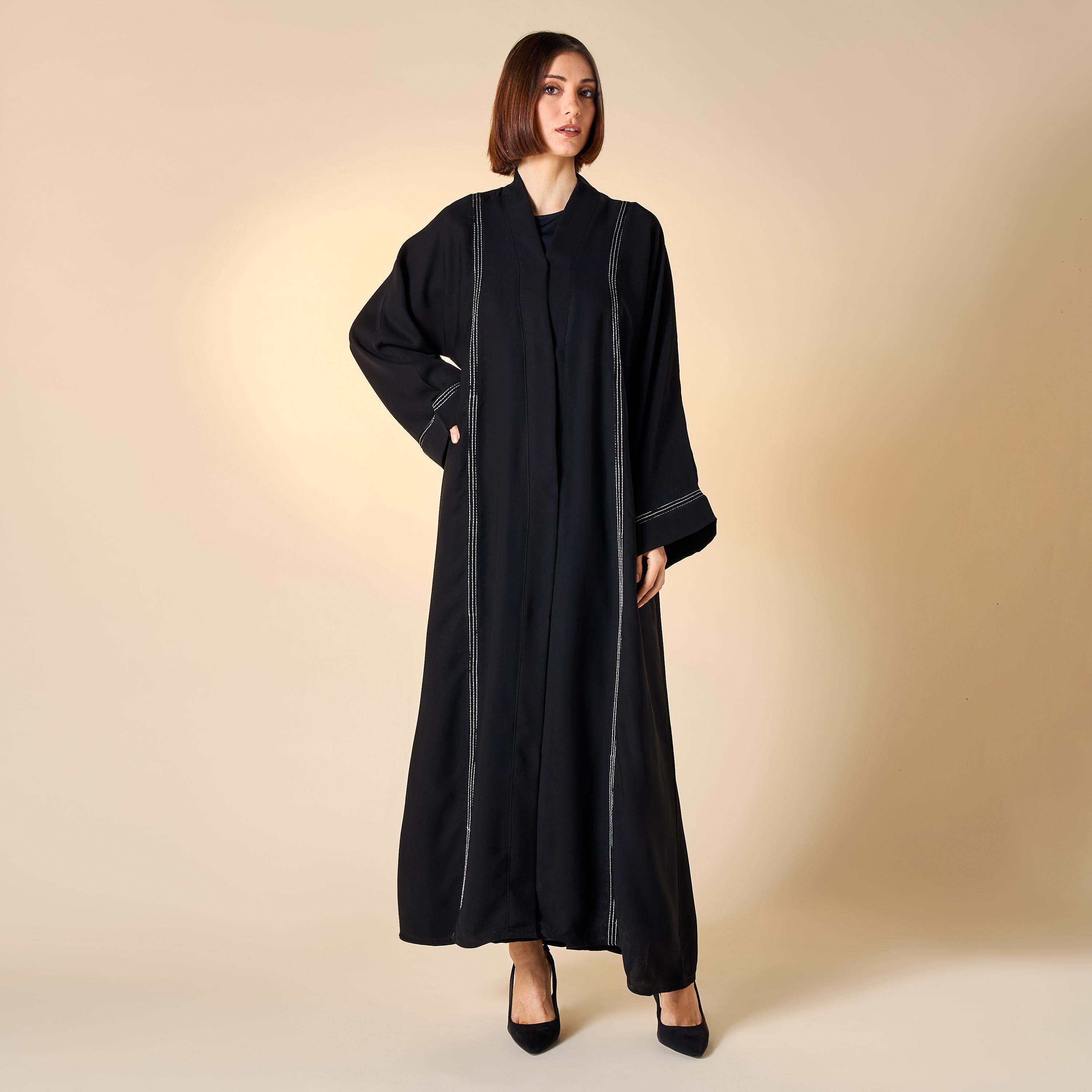 Hadiyath Al Madinah Embroidered Abaya with Hijab-women-arabicclothing-abayas-image-1