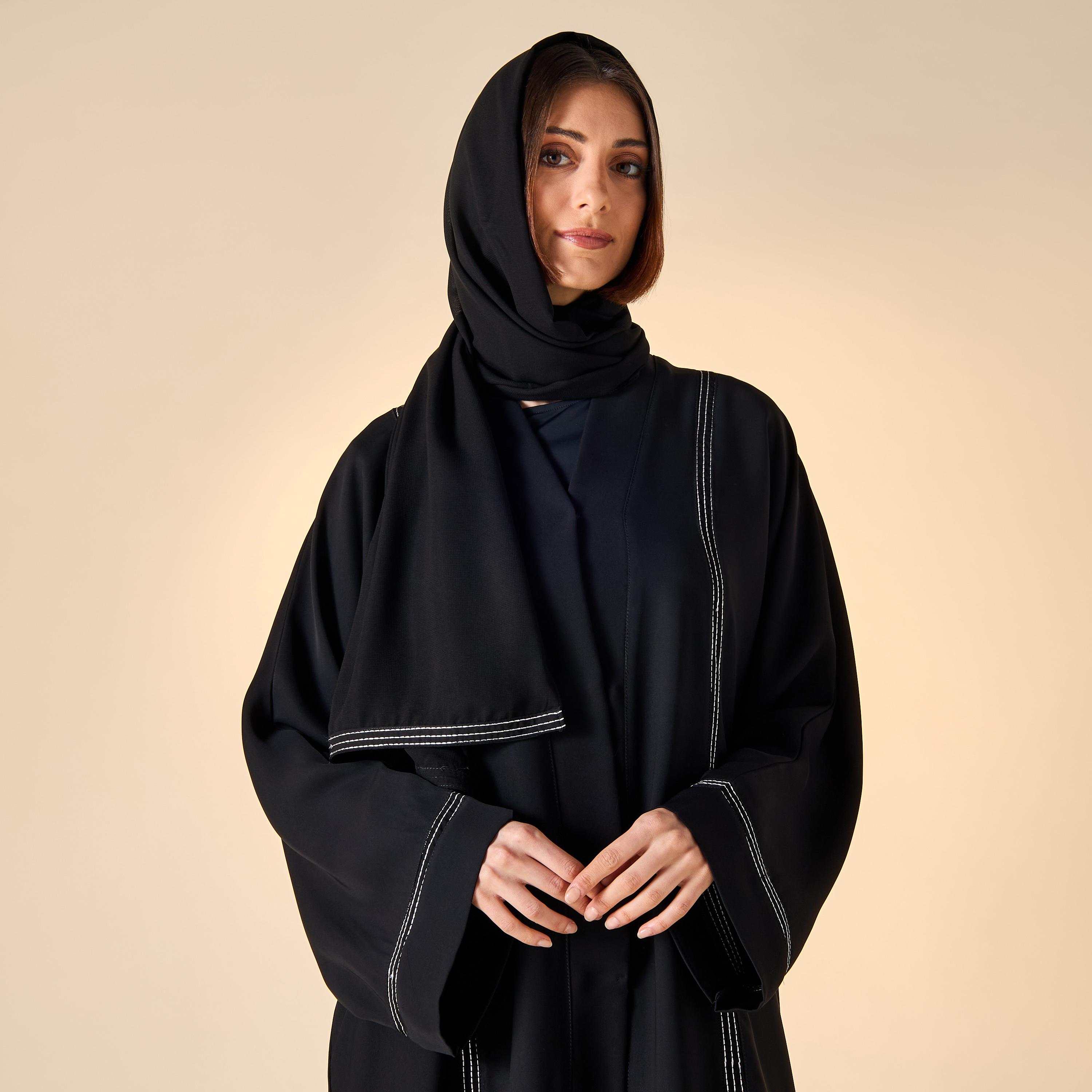 Hadiyath Al Madinah Embroidered Abaya with Hijab-women-arabicclothing-abayas-image-2