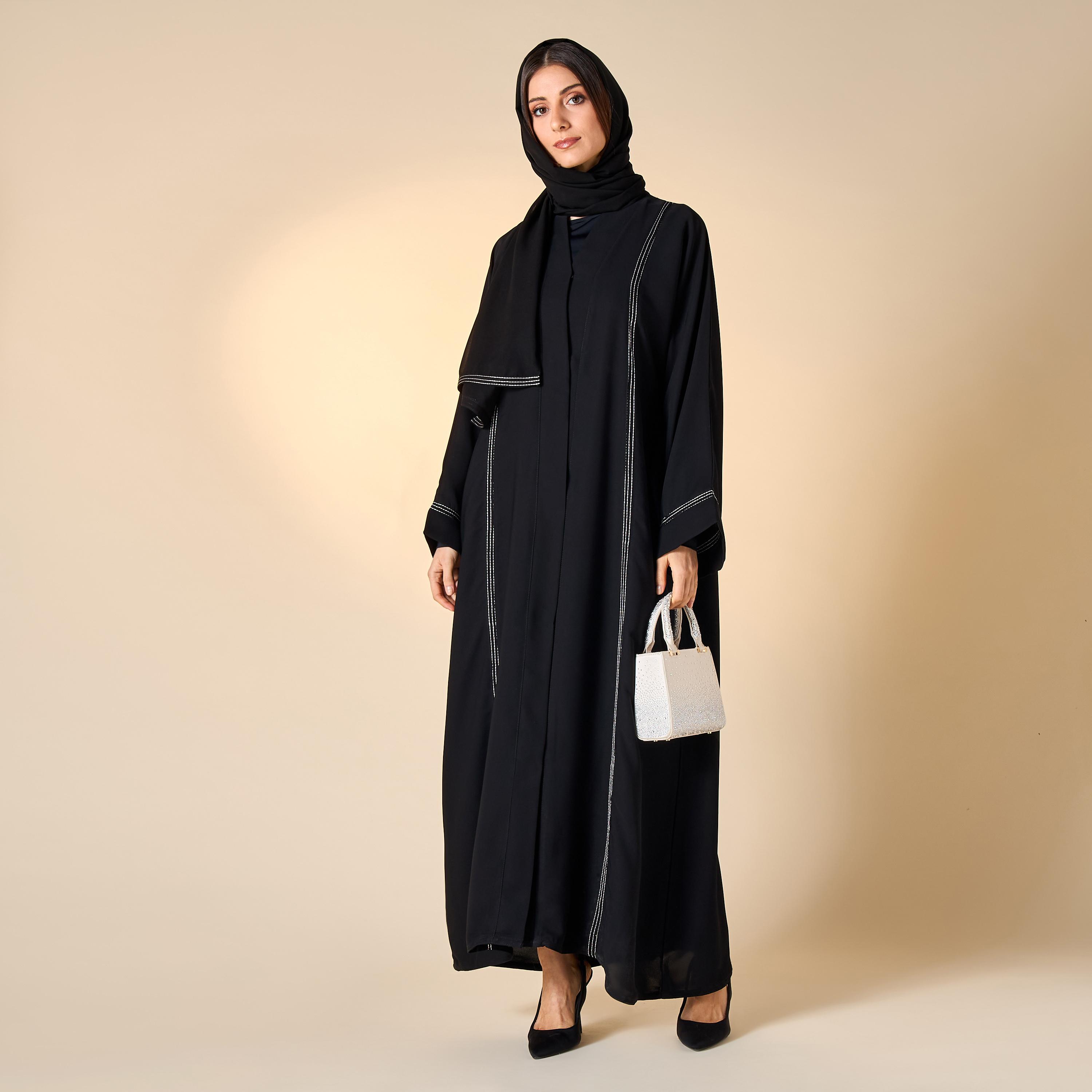 Hadiyath Al Madinah Embroidered Abaya with Hijab-women-arabicclothing-abayas-image-4
